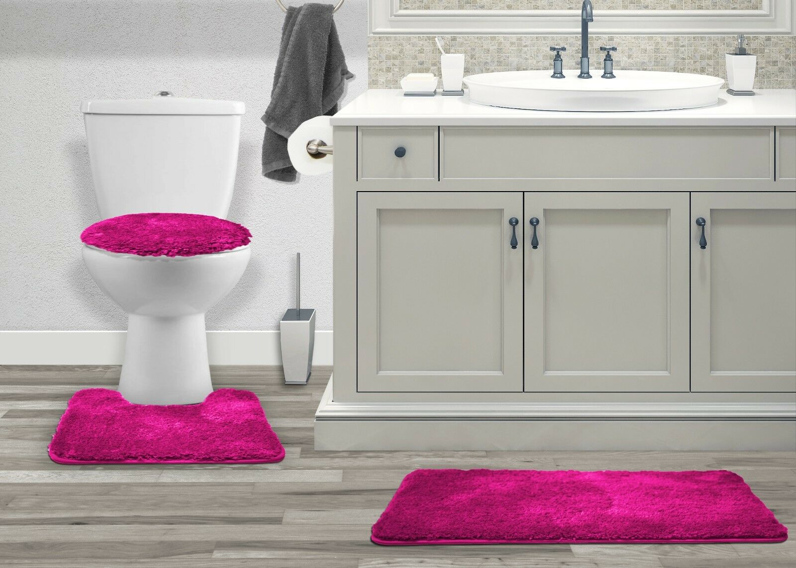 3PC BATHROOM SET RUG CONTOUR MAT TOILET LID COVER SOLID COLOR BATHMAT MARY - Picture 24 of 66