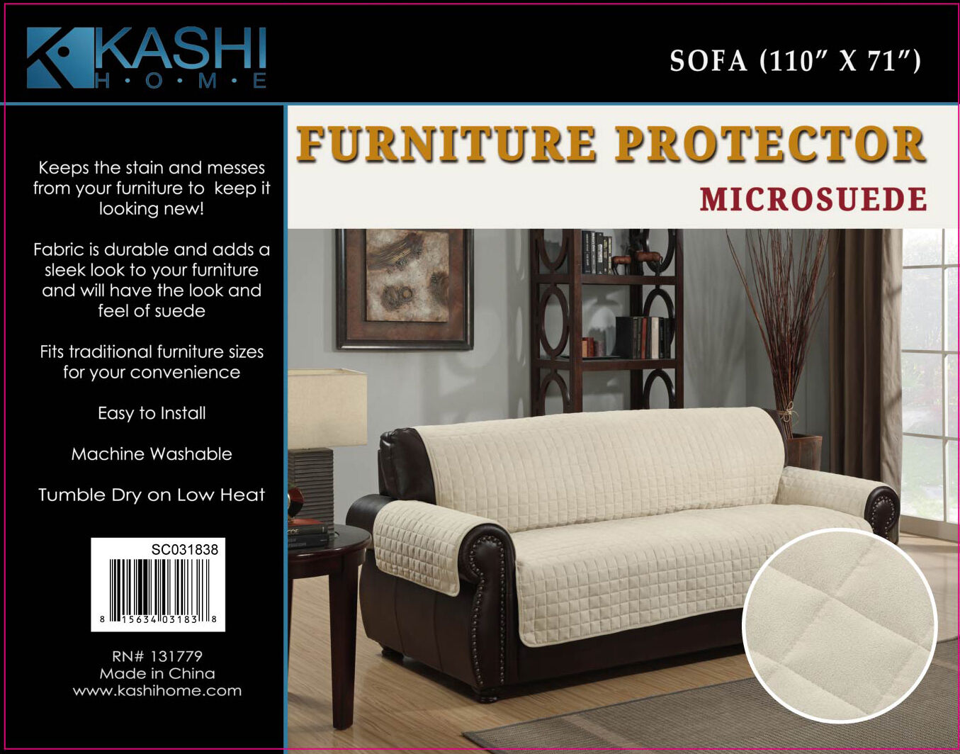 QUILTED MICRO SUEDE PET DOG COUCH SOFA FURNITURE PROTECTOR COVER, KASHI, BEIGE