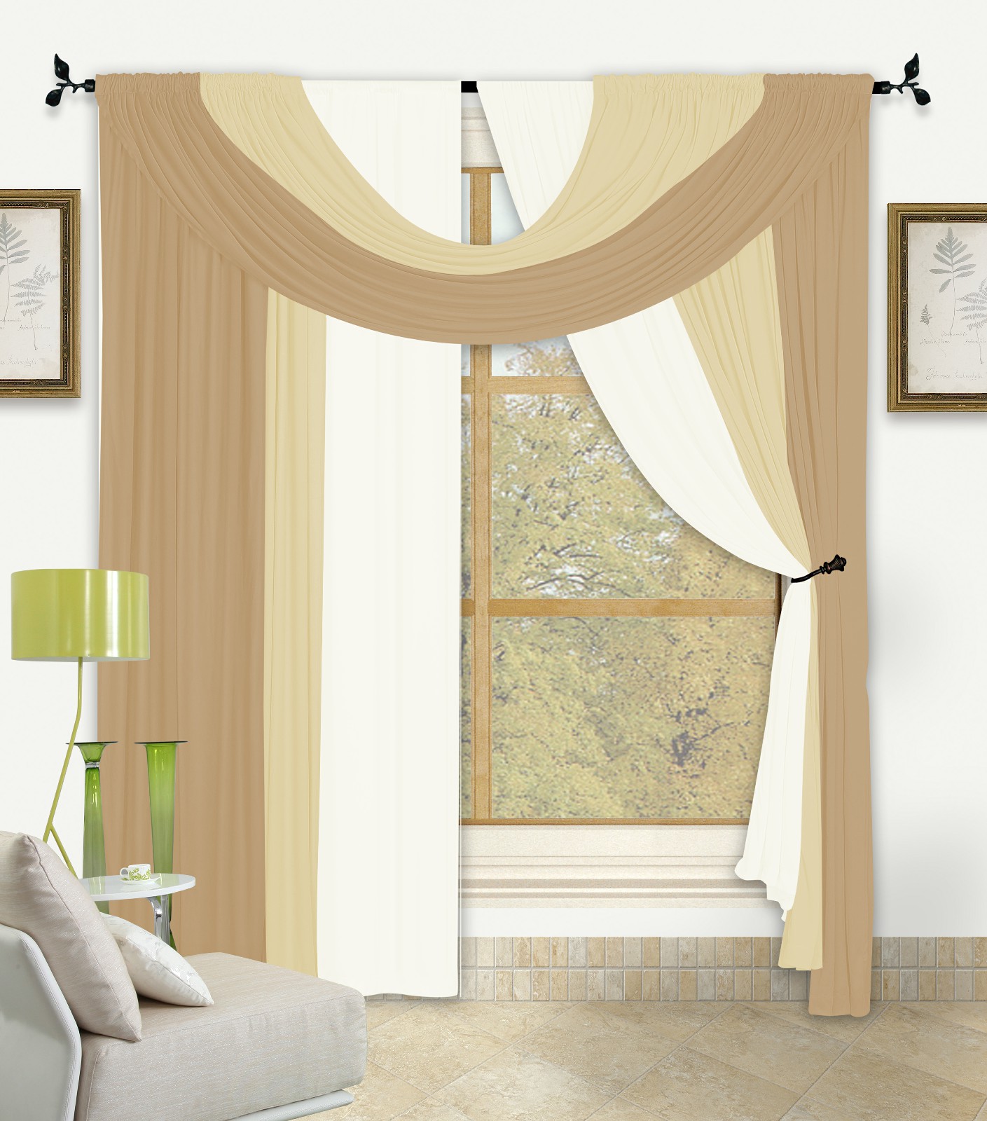 Bella 4 Pc Window in a Bag Set, Complete Curtain Drape Valance Window Treatment - Picture 17 of 24