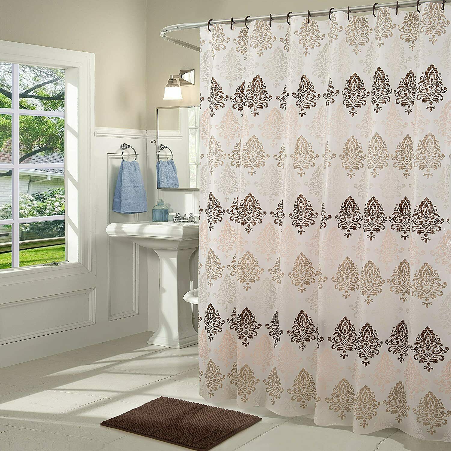 Heritage 14 PC Bath Set PEVA Shower Curtain, Chenille, Rug, C Rings RT 10 Styles - Picture 3 of 22