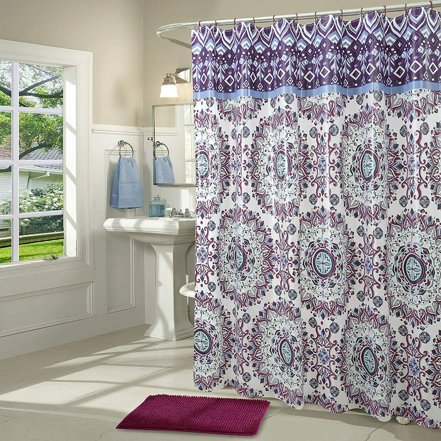 Heritage 14 PC Bath Set PEVA Shower Curtain, Chenille, Rug, C Rings RT 10 Styles - Picture 5 of 22