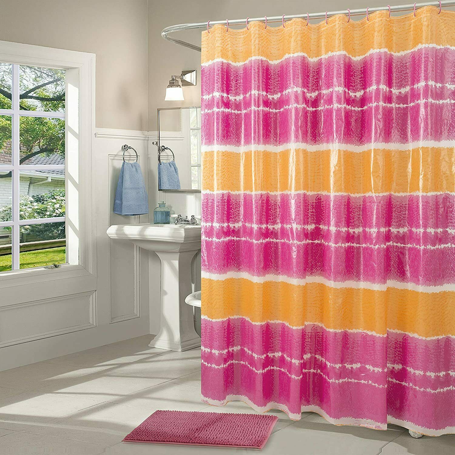 Heritage 14 PC Bath Set PEVA Shower Curtain, Chenille, Rug, C Rings RT 10 Styles - Picture 9 of 22