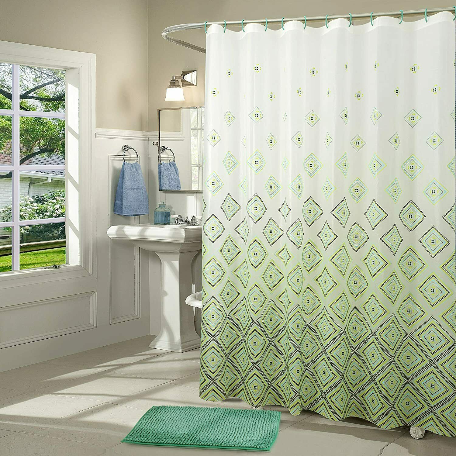 Heritage 14 PC Bath Set PEVA Shower Curtain, Chenille, Rug, C Rings RT 10 Styles - Picture 11 of 22