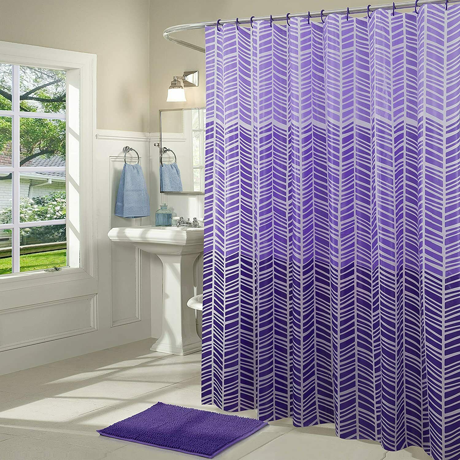 Heritage 14 PC Bath Set PEVA Shower Curtain, Chenille, Rug, C Rings RT 10 Styles - Picture 13 of 22
