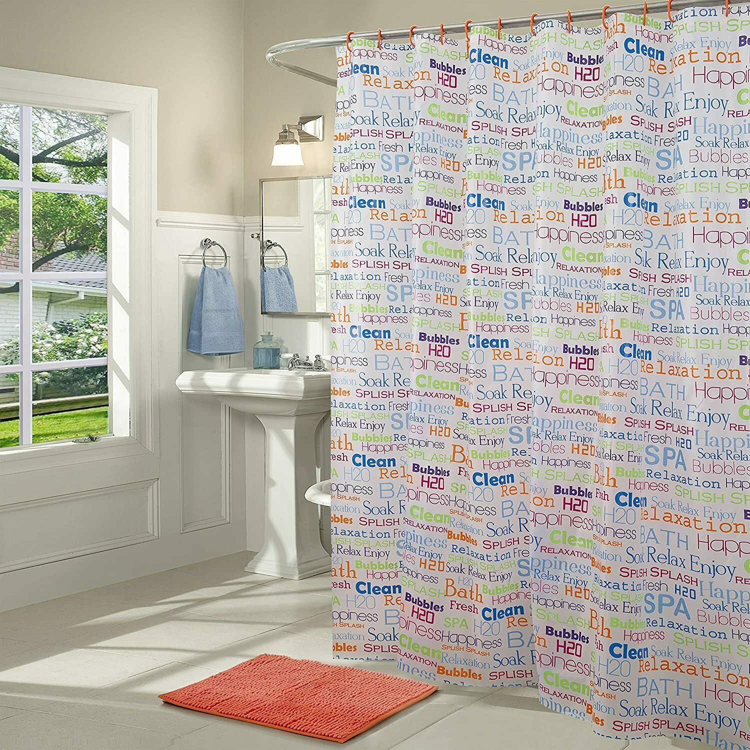 Heritage 14 PC Bath Set PEVA Shower Curtain, Chenille, Rug, C Rings RT 10 Styles - Picture 15 of 22