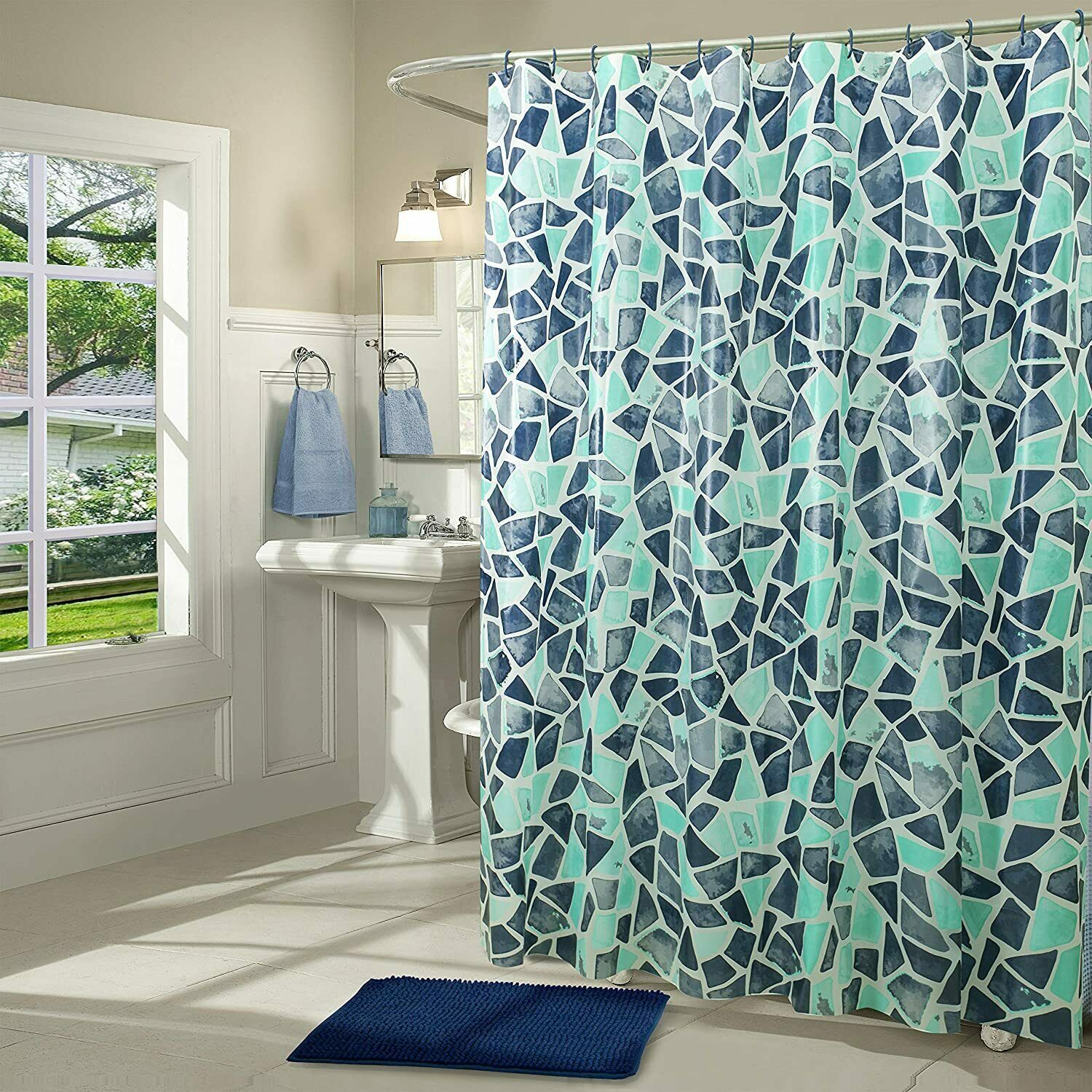 Heritage 14 PC Bath Set PEVA Shower Curtain, Chenille, Rug, C Rings RT 10 Styles - Picture 17 of 22