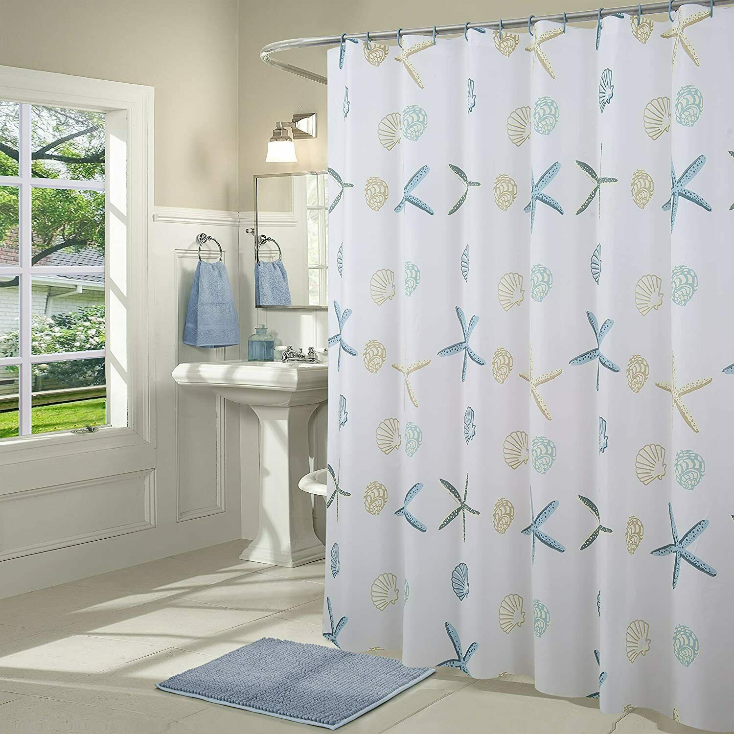 Heritage 14 PC Bath Set PEVA Shower Curtain, Chenille, Rug, C Rings RT 10 Styles - Picture 19 of 22