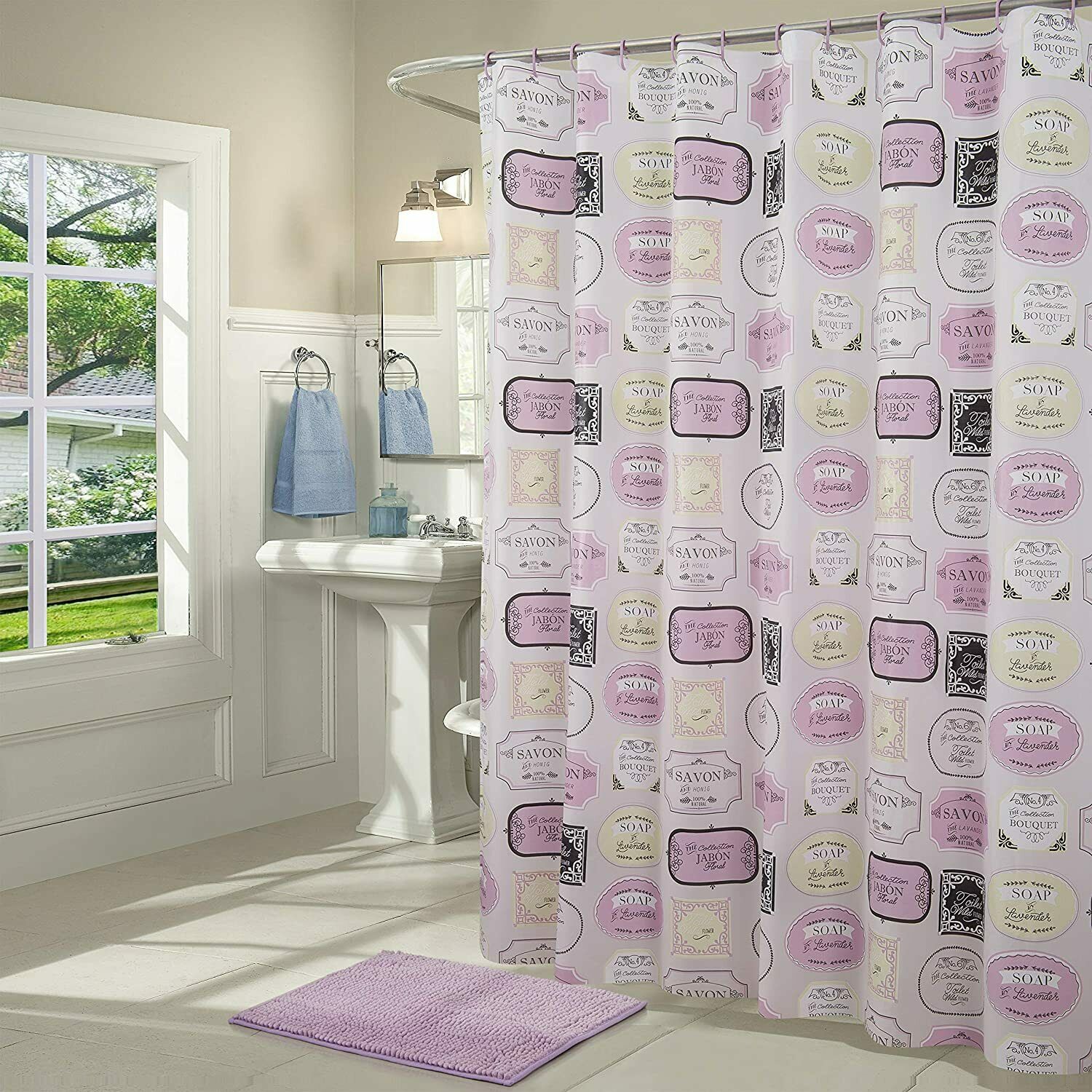 Heritage 14 PC Bath Set PEVA Shower Curtain, Chenille, Rug, C Rings RT 10 Styles - Picture 21 of 22