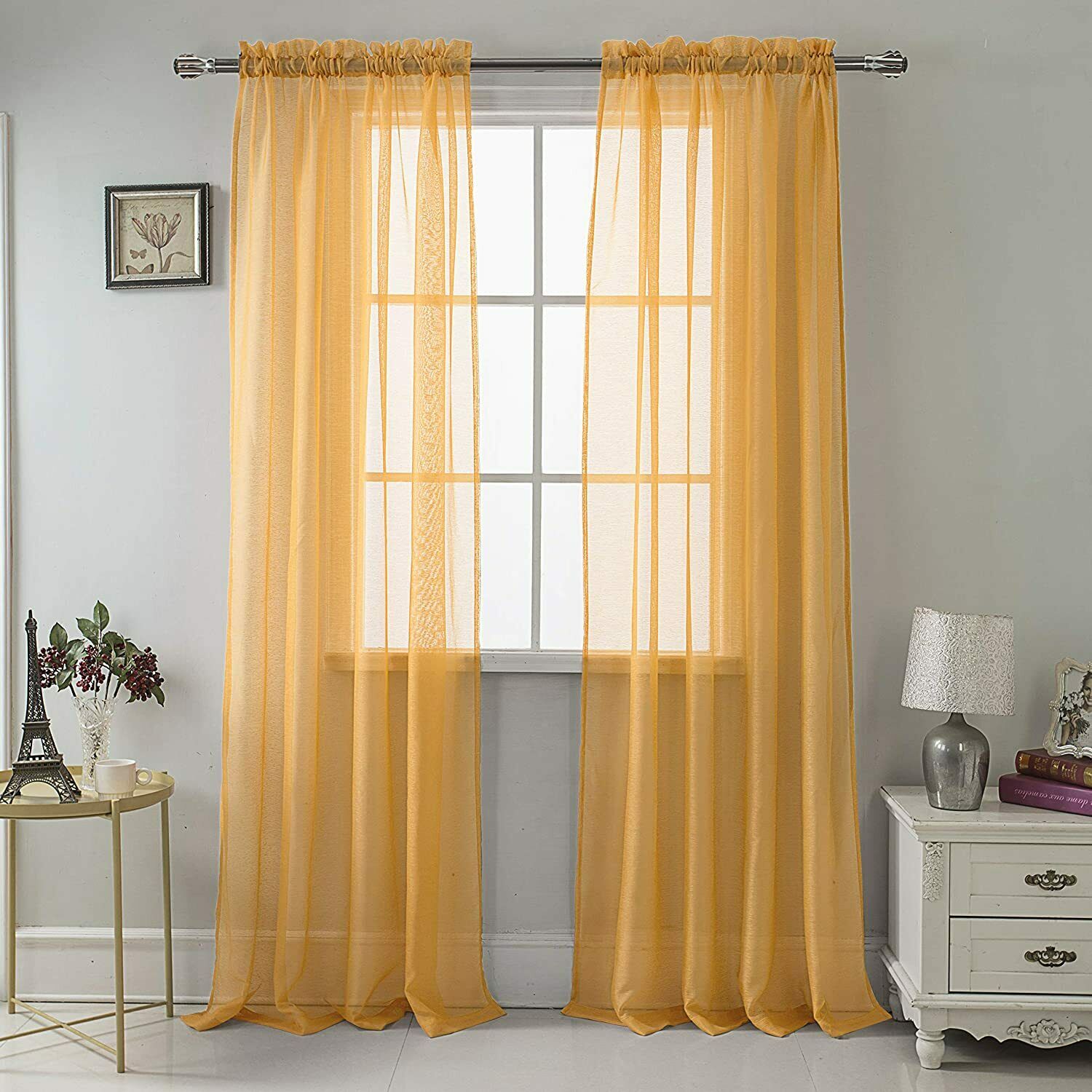 Sheer Voile Window Curtain Panel Rod Pocket Top Solid Colors Celine 55x90 1 PC - Picture 10 of 15