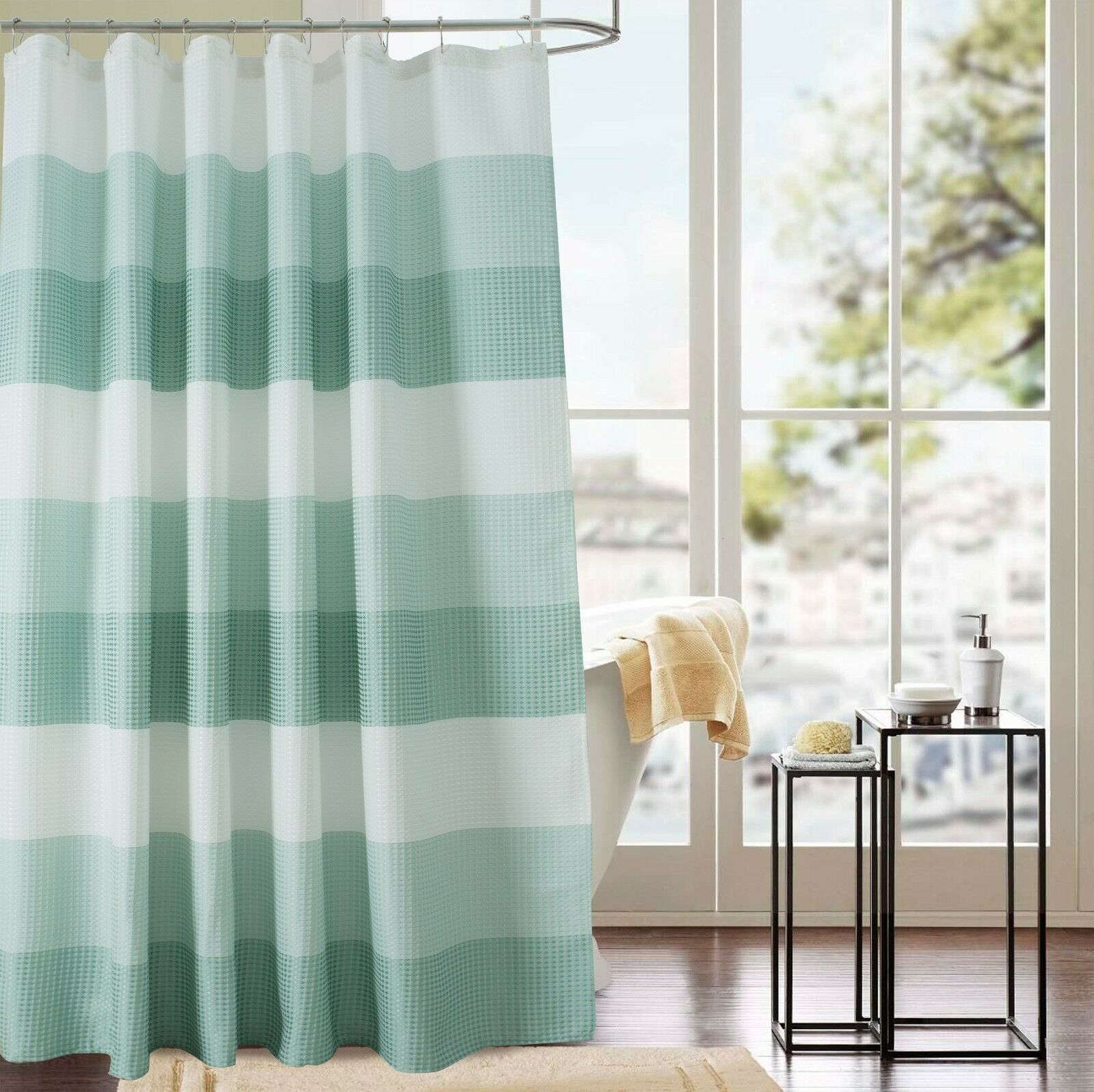 Glamor Waffle Jacquard Shower Curtain Striped RT Designers Collection 70" x 72" - Picture 7 of 14