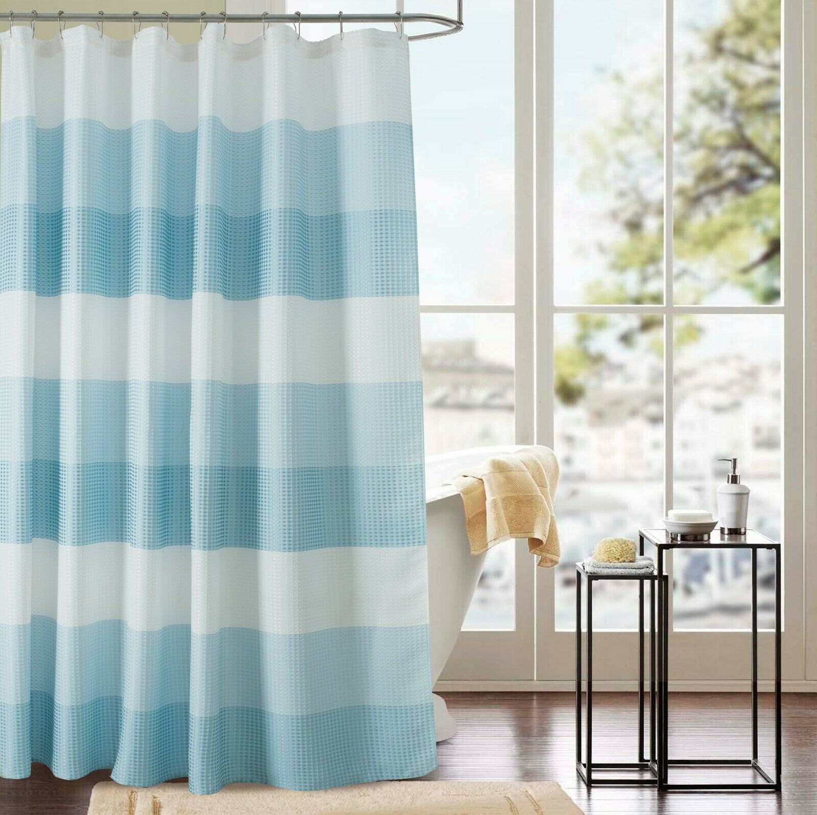Glamor Waffle Jacquard Shower Curtain Striped RT Designers Collection 70" x 72" - Picture 10 of 14