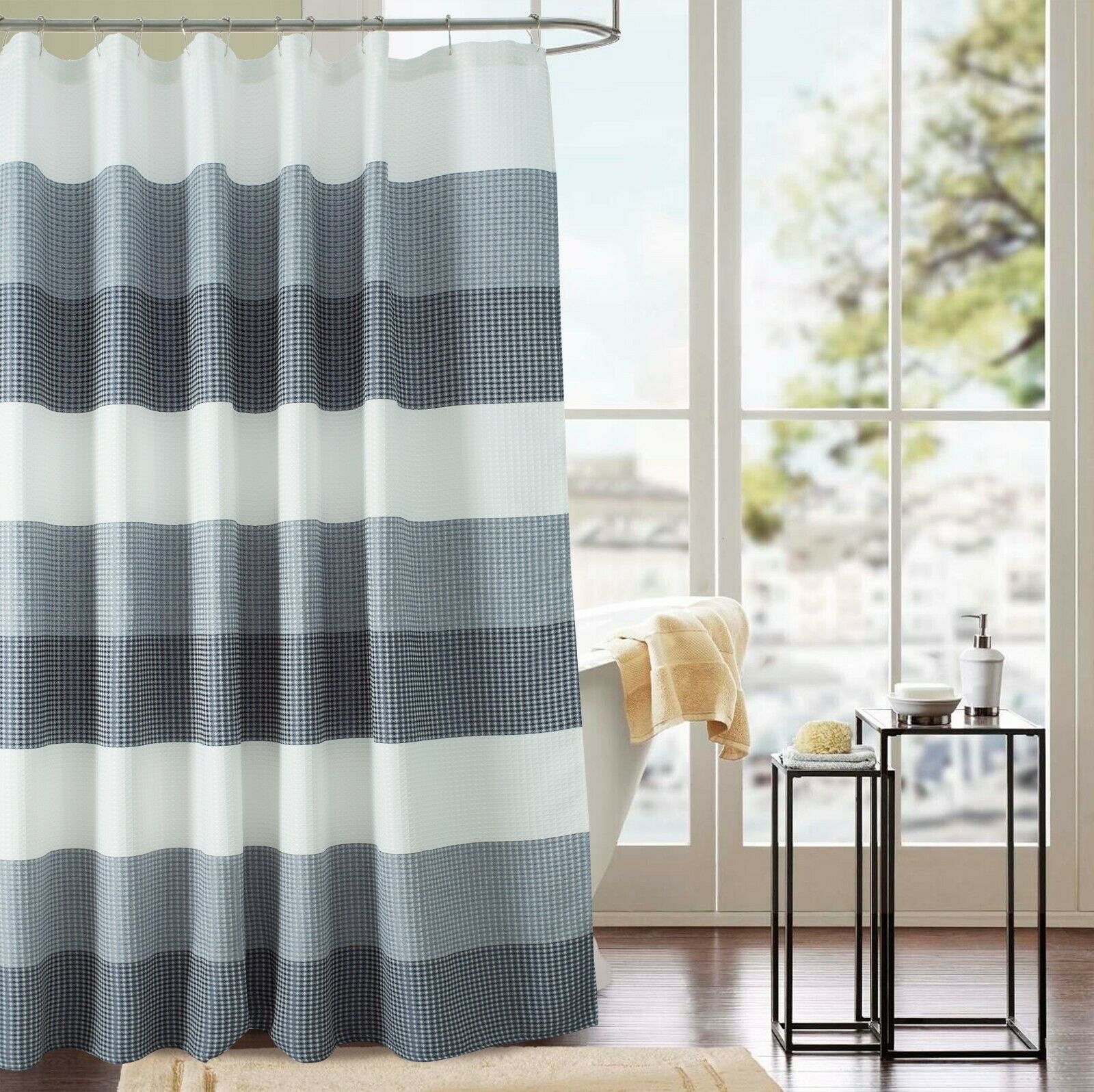 Glamor Waffle Jacquard Shower Curtain Striped RT Designers Collection 70" x 72" - Picture 11 of 14