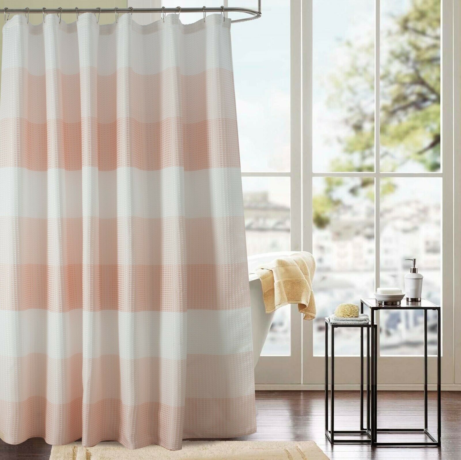 Glamor Waffle Jacquard Shower Curtain Striped RT Designers Collection 70" x 72" - Picture 12 of 14