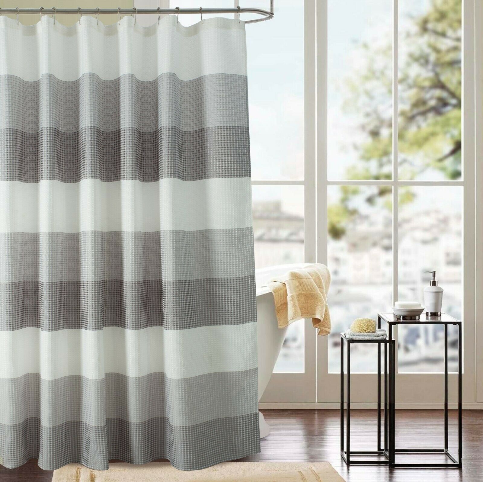 Glamor Waffle Jacquard Shower Curtain Striped RT Designers Collection 70" x 72" - Picture 13 of 14