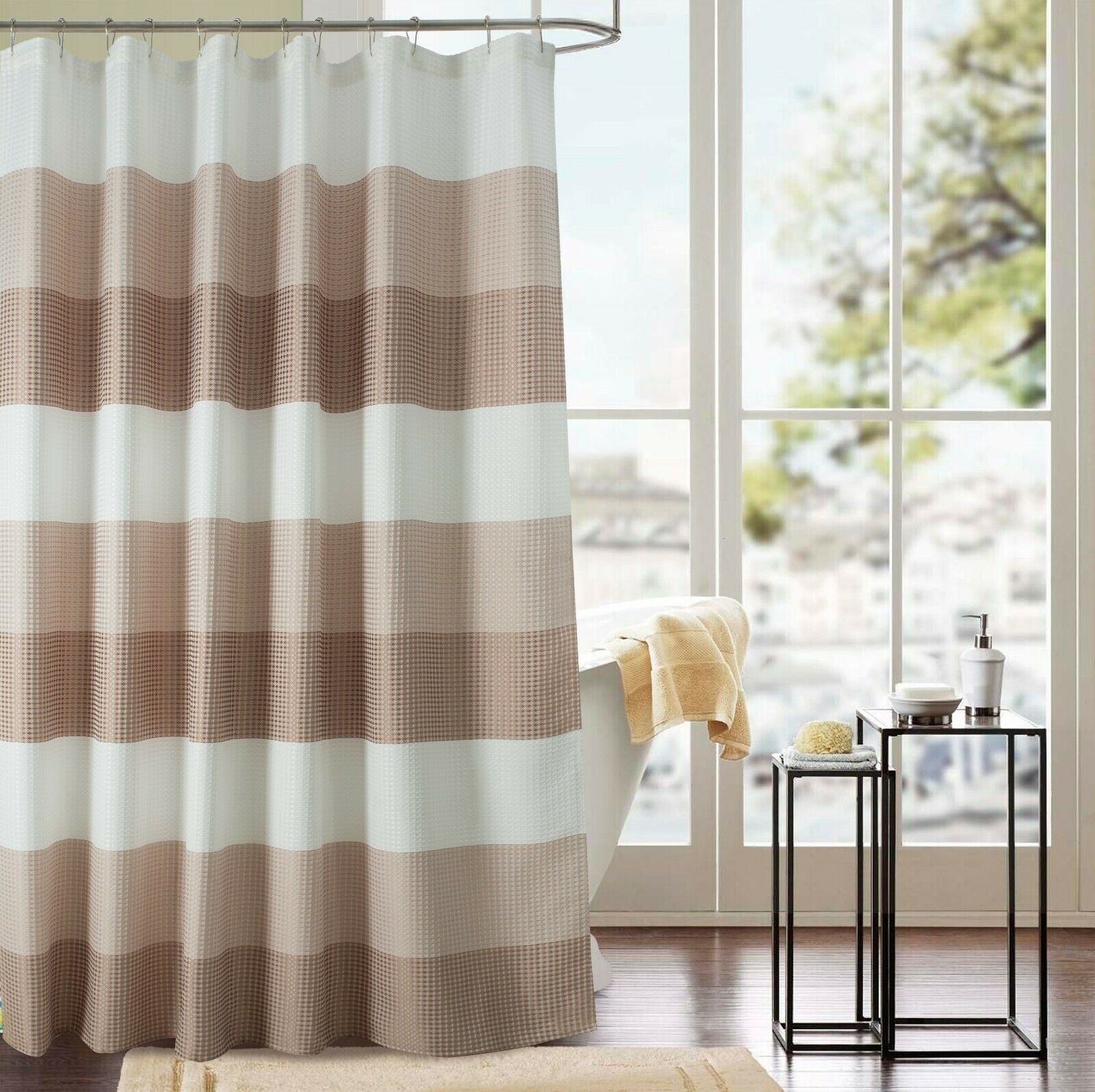Glamor Waffle Jacquard Shower Curtain Striped RT Designers Collection 70" x 72" - Picture 14 of 14