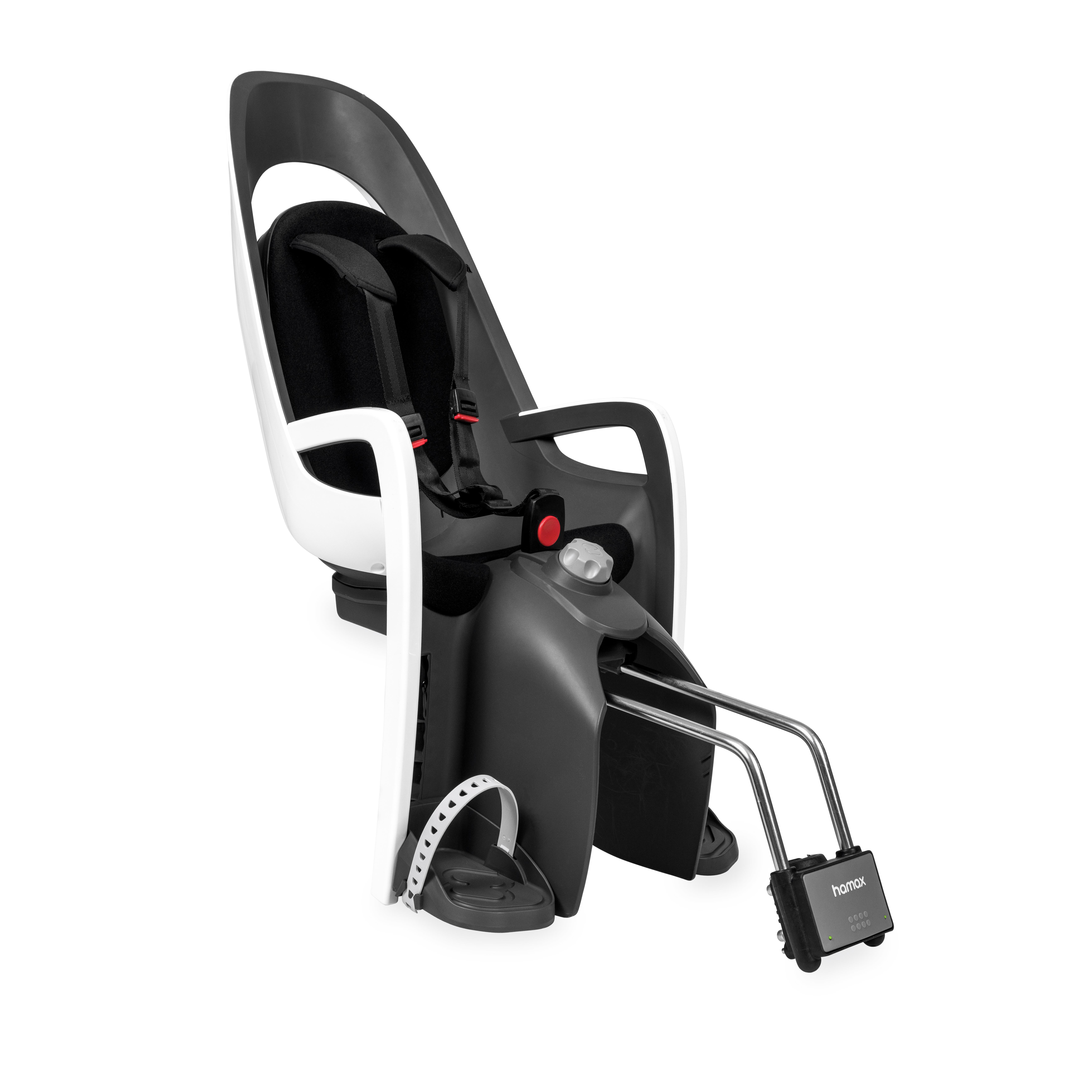 HAMAX CARESS CHILD BIKE SEAT W/LOCKABLE BRACKET WHITE/BLACK - FRAME MOUNT
