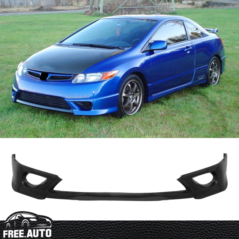 HF-P Style Front & Rear Lip Body Kit For 2006-2008 Honda Civic 2Dr Coupe - Unpainted Black Polyurethane