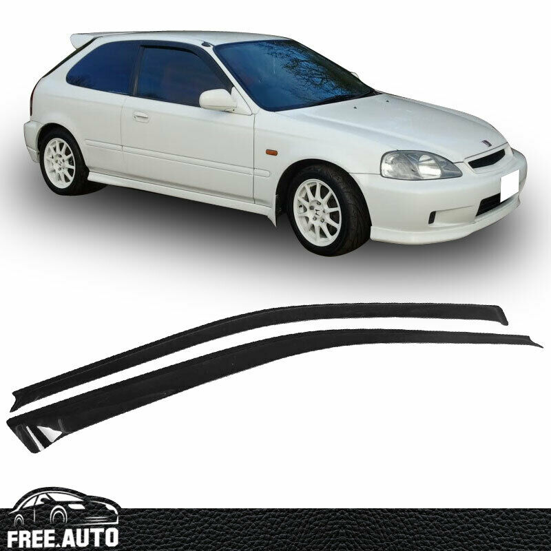 thumbnail image 2 of JDM Outside Mount Rain Visors – 96-00 Honda Civic Hatchback, Dark Smoke Acrylic W/ Red SI Accent 2 of 6