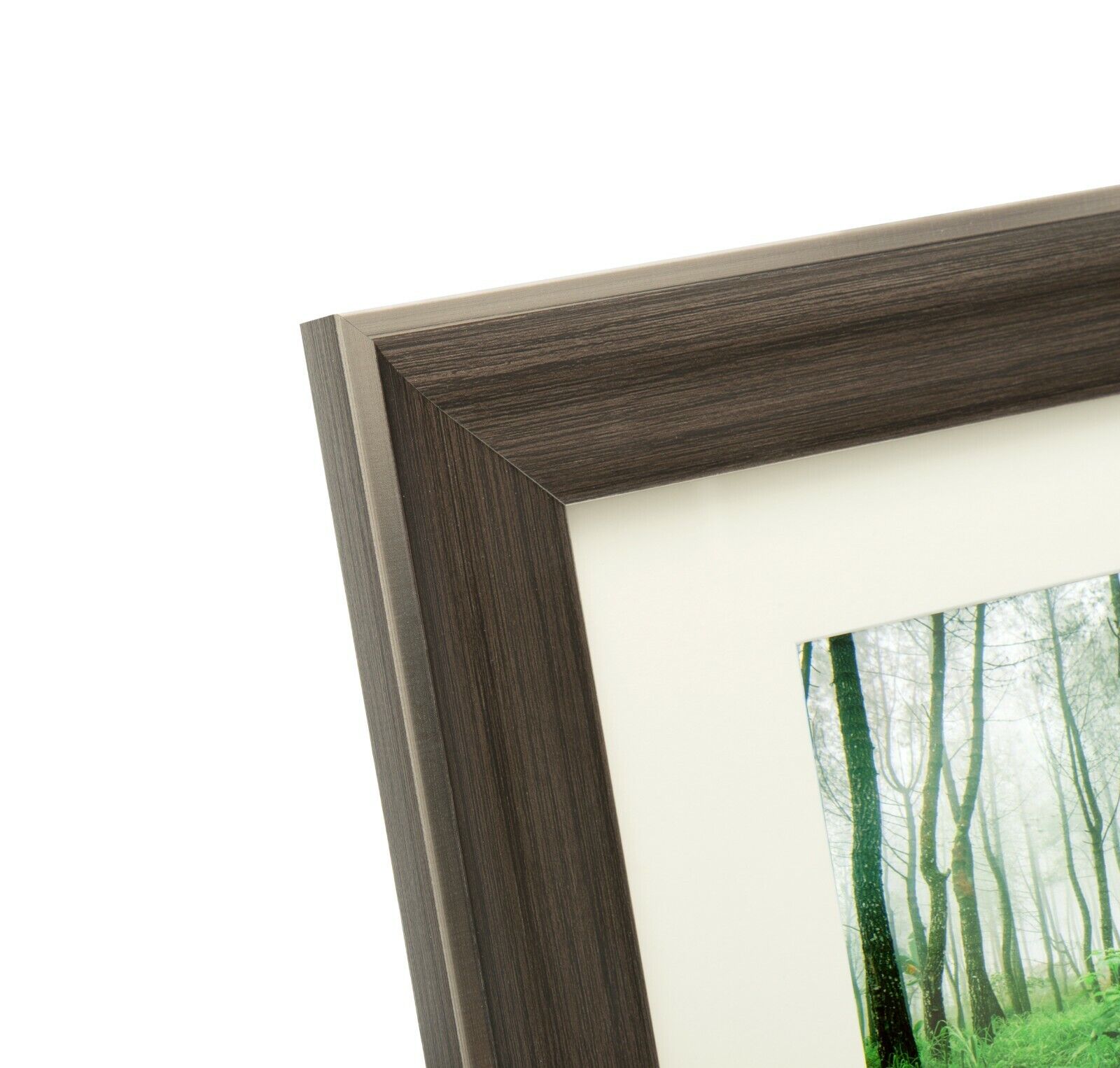 Marco de fotos efecto madera carbón Kenro Bérgamo gris oscuro con borde plateado - Imagen 7 de 14