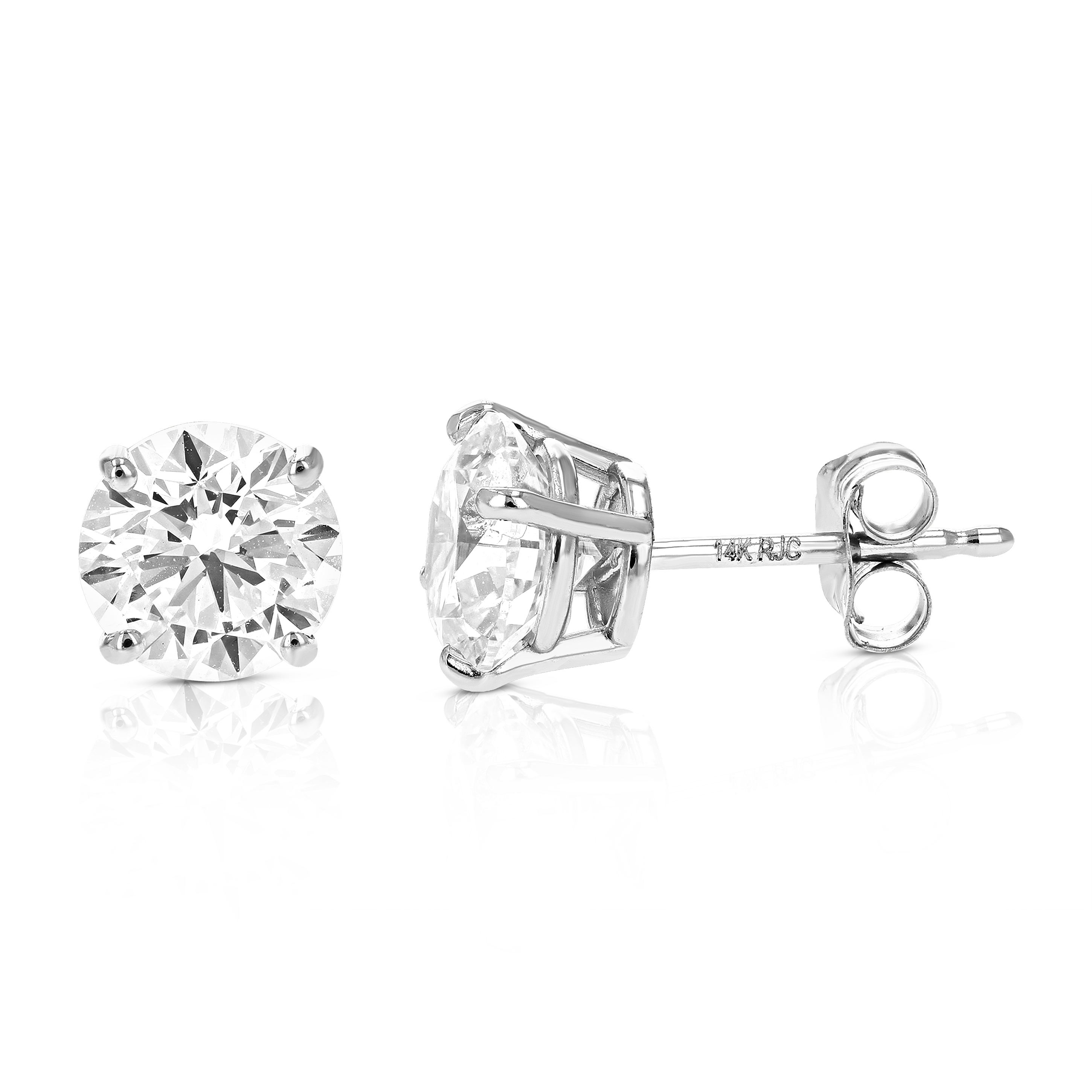 Lab Created Diamond Stud Earrings 14K White or Yellow Gold Round VS1 Clarity 4 - Picture 7 of 12