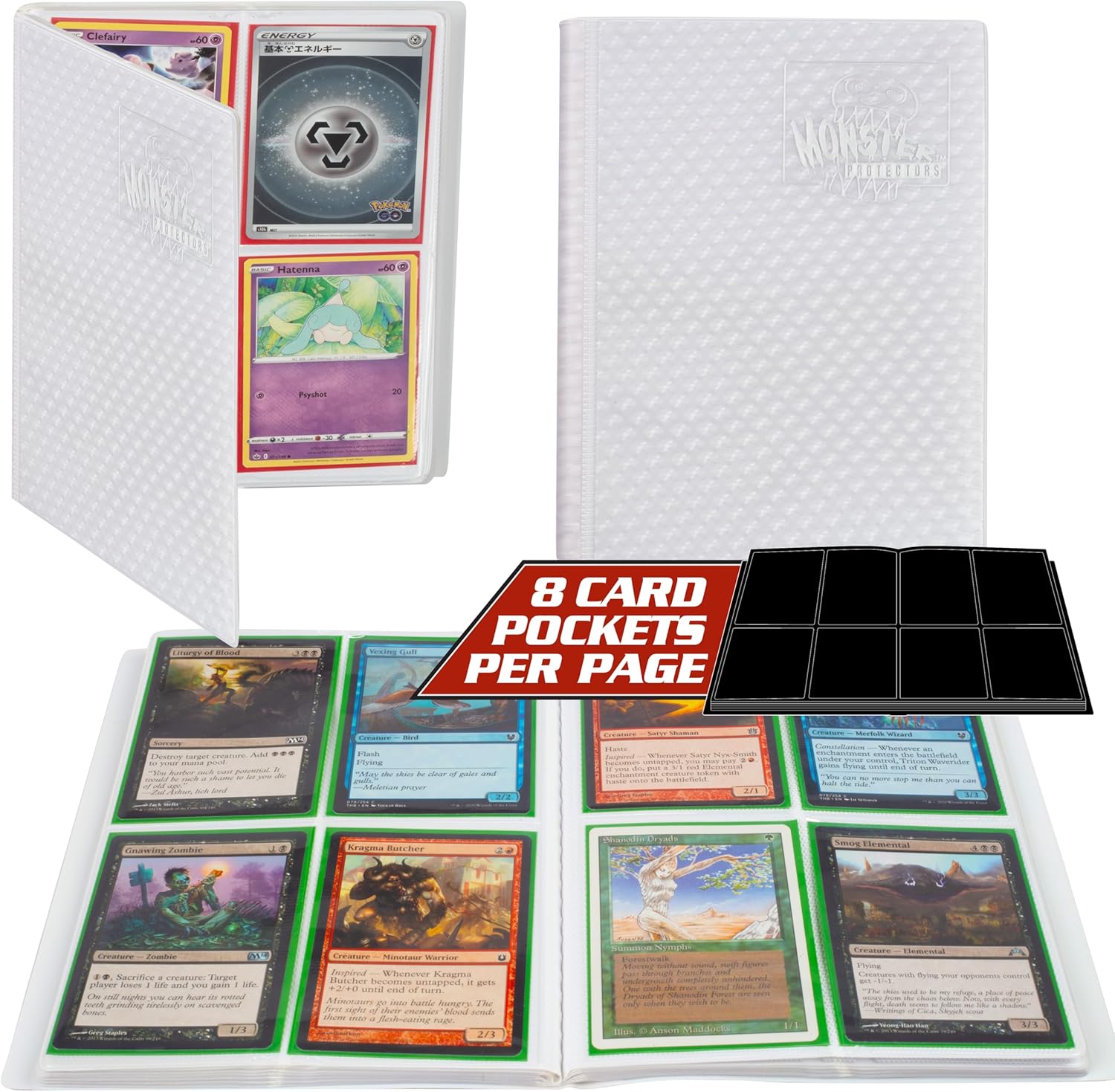 Monster 4 Pocket Trading Card Binder -Holofoil White Album, Anti-Theft & Anti-Drop TCG Protection w Side Loading Pockets, Holds 160 Cards-Compatible Monster 4 Pocket Trading Card Binder -Holofoil White Album, Anti-Theft & Anti-Drop TCG Protection w Side Loading Pockets, Holds 160 Cards-Compatible