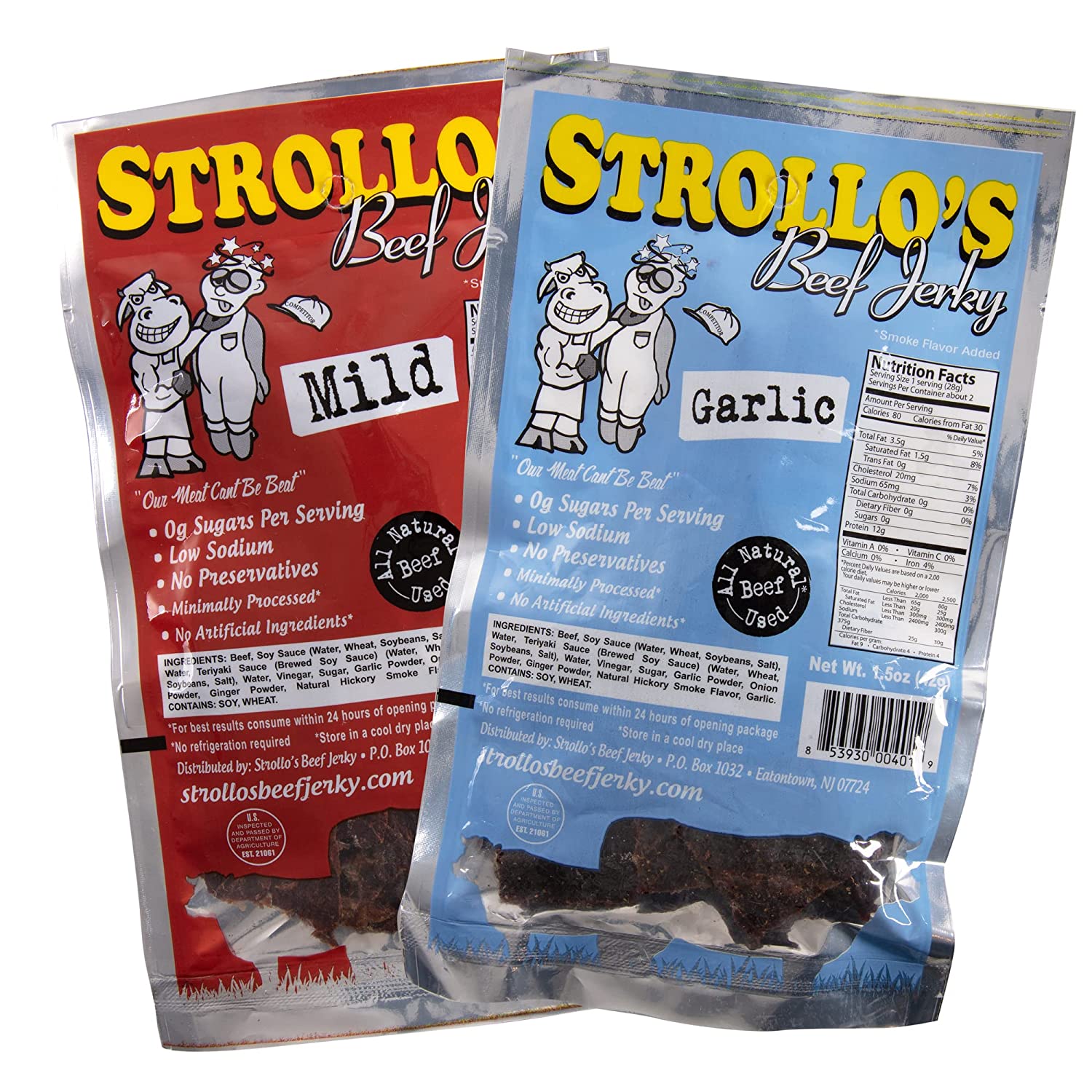 Beef Jerky Snack Packs – Garlic and Mild 2 Pack – All Natural USA Beef