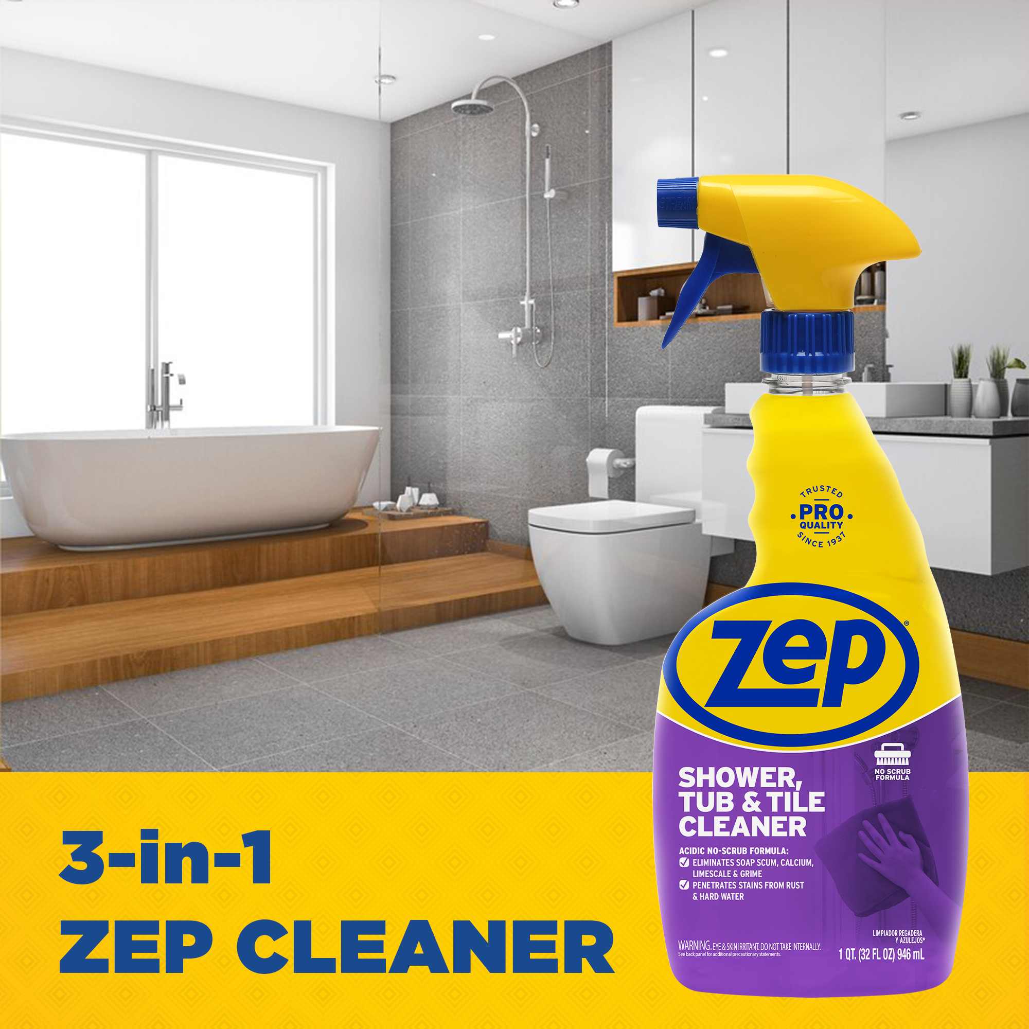 Zep Foaming Shower Tub and Tile Cleaner Acidic Scrub Free Formula Penetrates