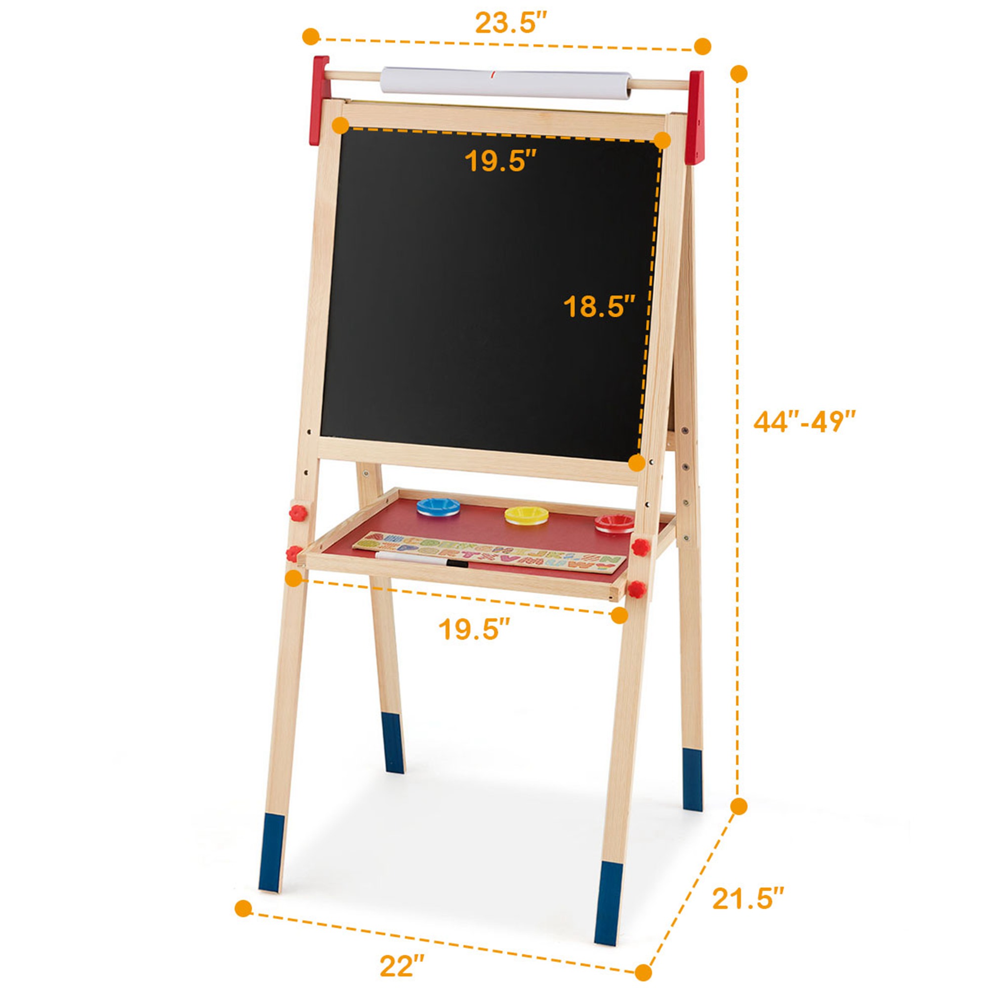 Costway All-in-One Wooden Kid's Art Easel Height Adjustable Paper Roll - Picture 2 of 10