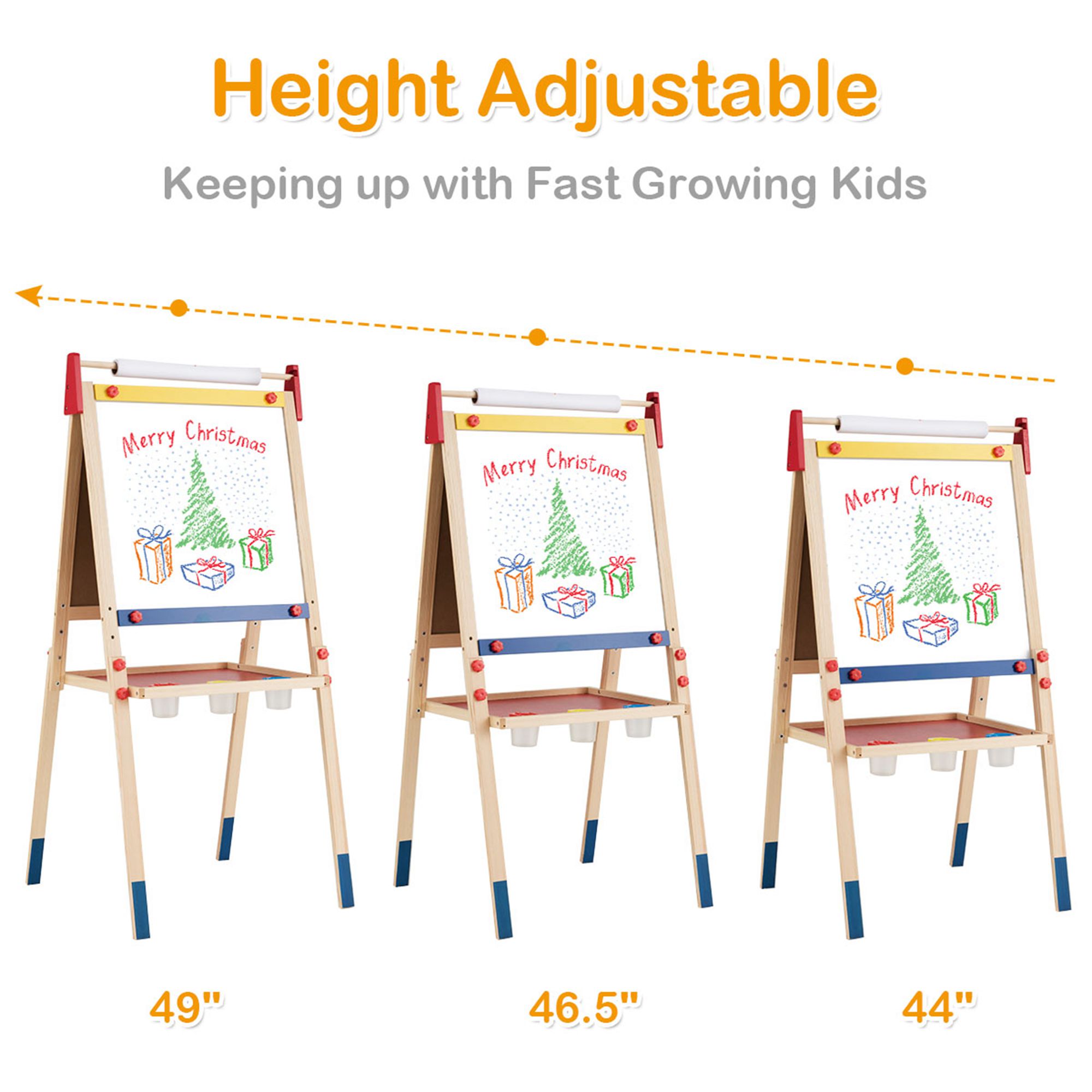 Costway All-in-One Wooden Kid's Art Easel Height Adjustable Paper Roll - Picture 7 of 10