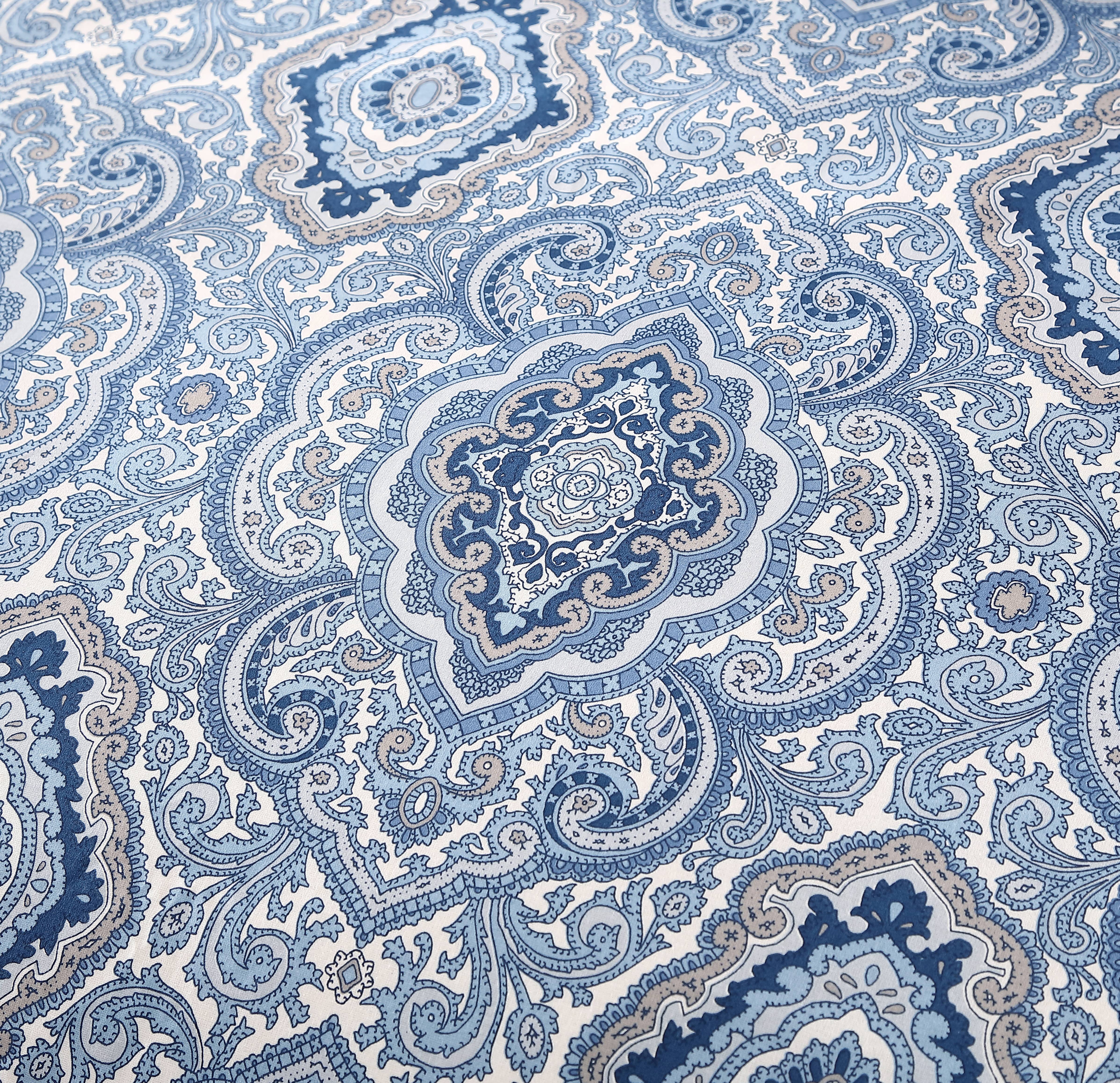 City Scene Milan Cotton Blue 3 Piece Comforter Set-Full/Queen - Picture 14 of 19