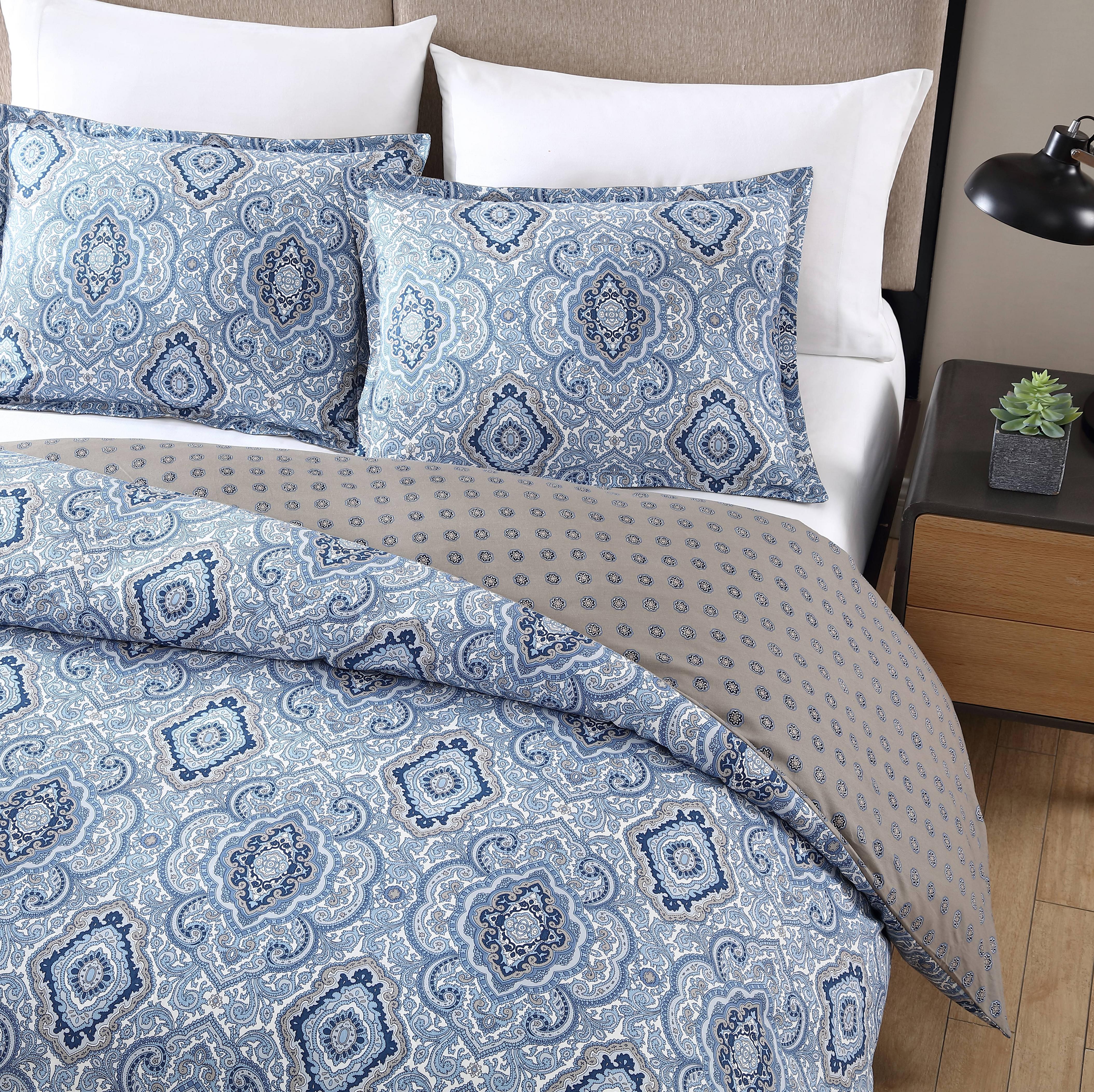 City Scene Milan Cotton Blue 3 Piece Comforter Set-Full/Queen - Picture 17 of 19