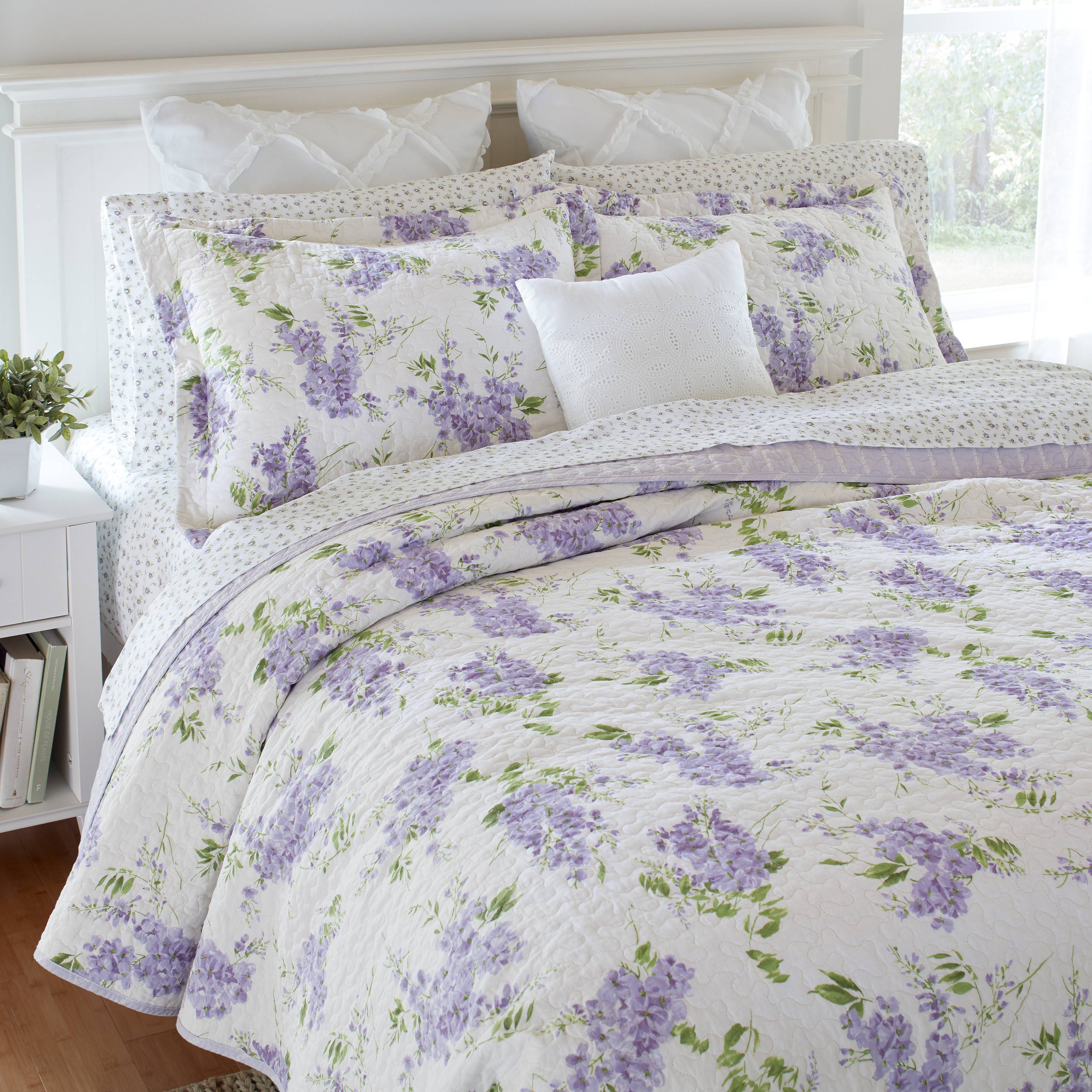 Laura Ashley Keighley Quilt Set 3PC 100% Cotton Reversible Natural Breathable - Picture 15 of 37