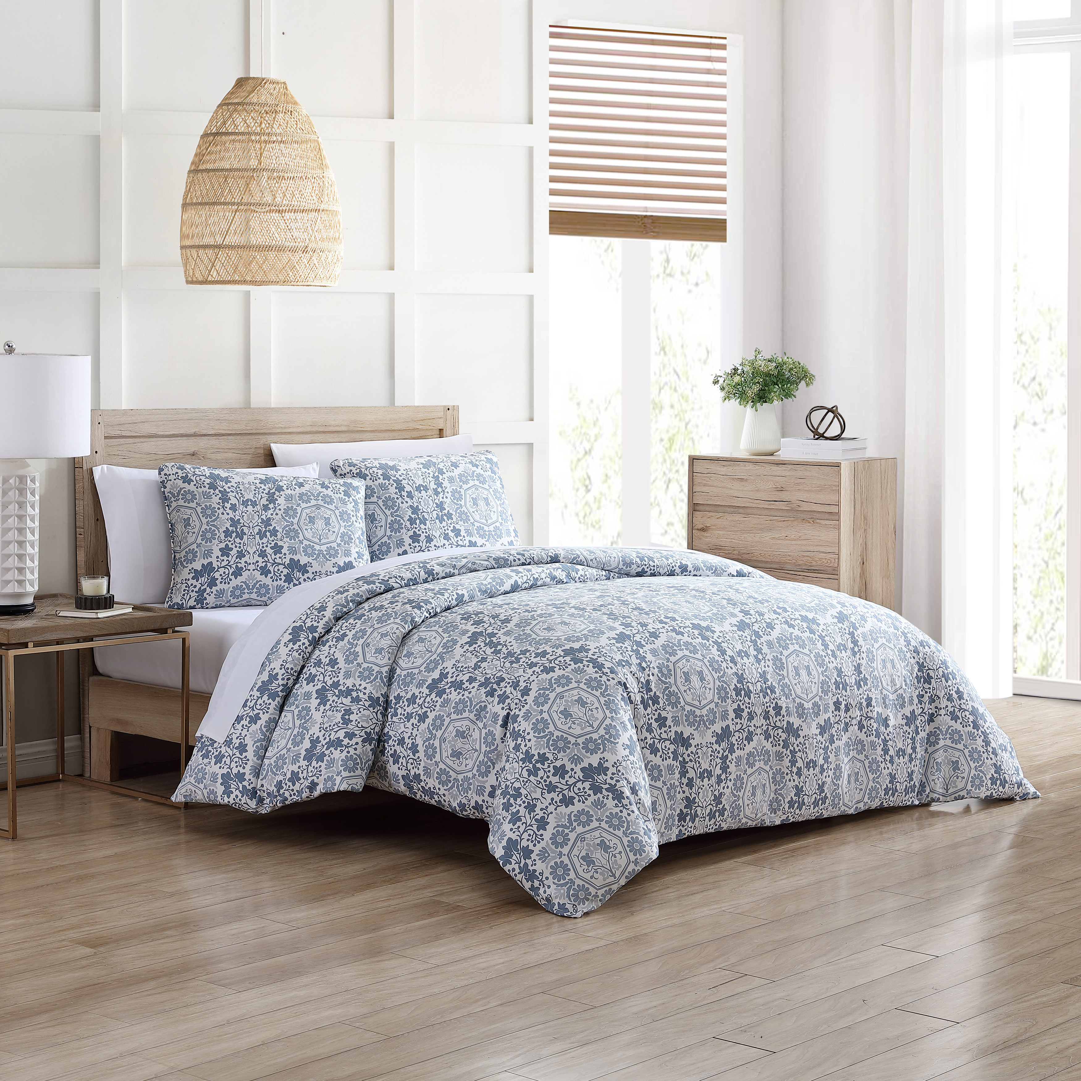 Set copripiumino Stone Cottage Caldecott cotone blu 3 pezzi - completo/regina - Foto 10 di 25