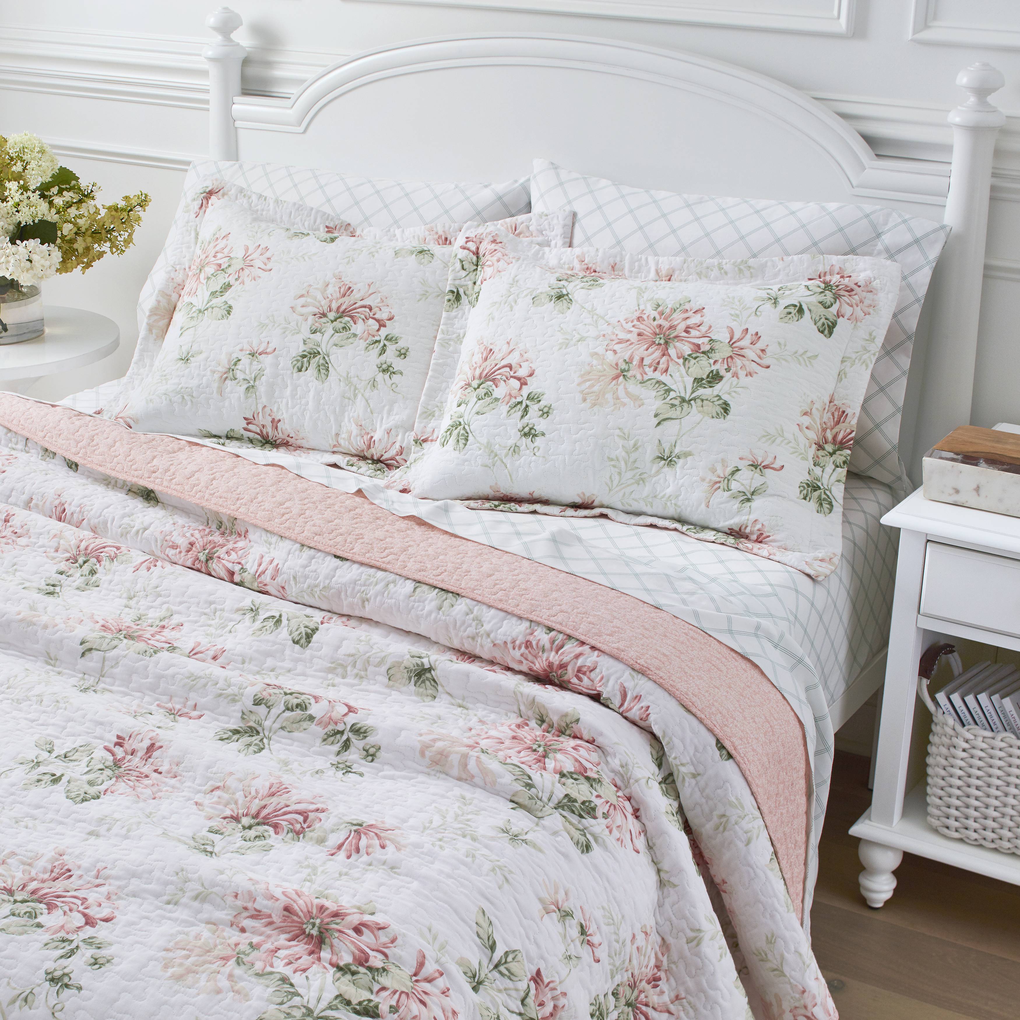 Laura Ashley Honeysuckle Quilt Set 3PC 100% Cotton Reversible Natural Breathable - Picture 16 of 40