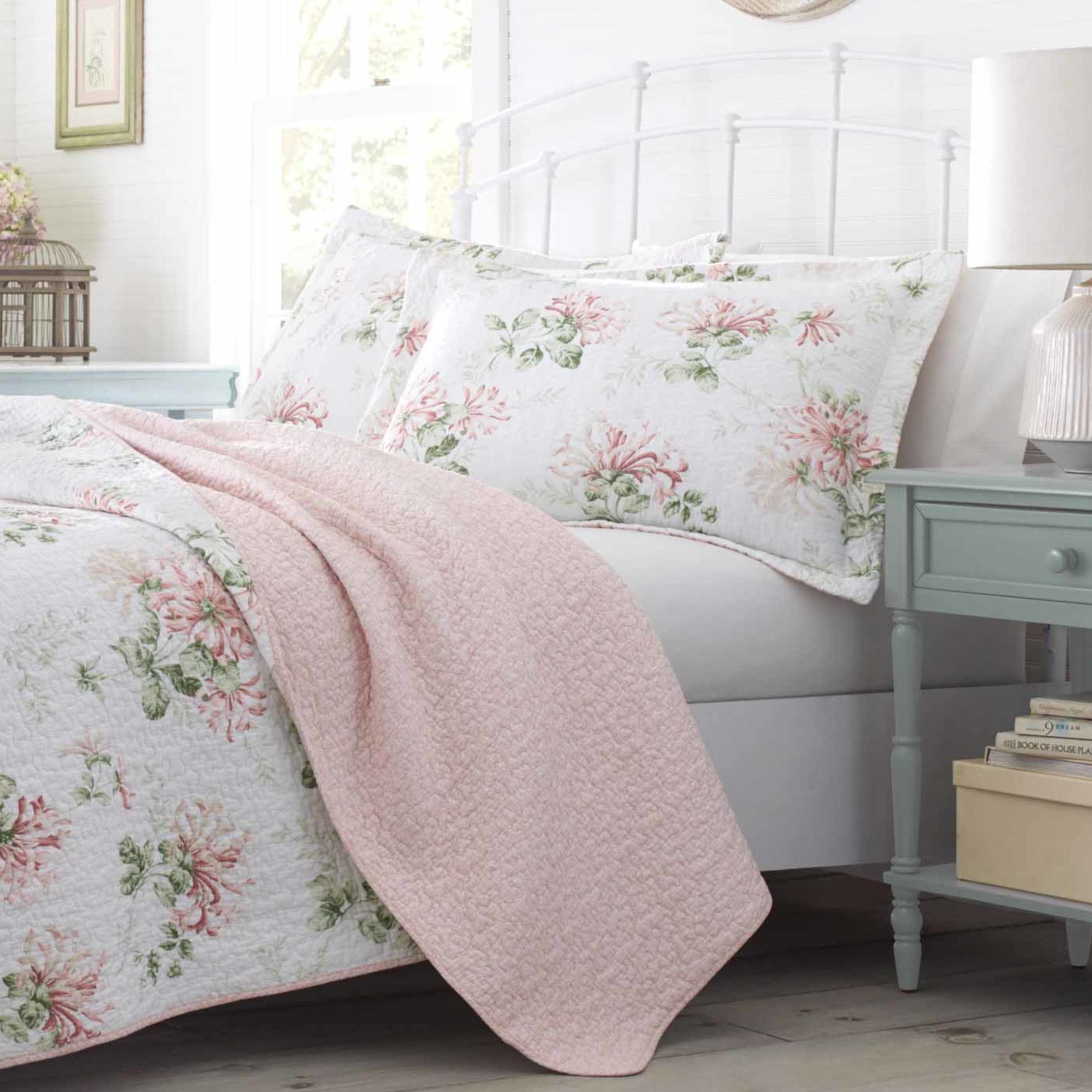 Laura Ashley Honeysuckle Quilt Set 3PC 100% Cotton Reversible Natural Breathable - Picture 13 of 40