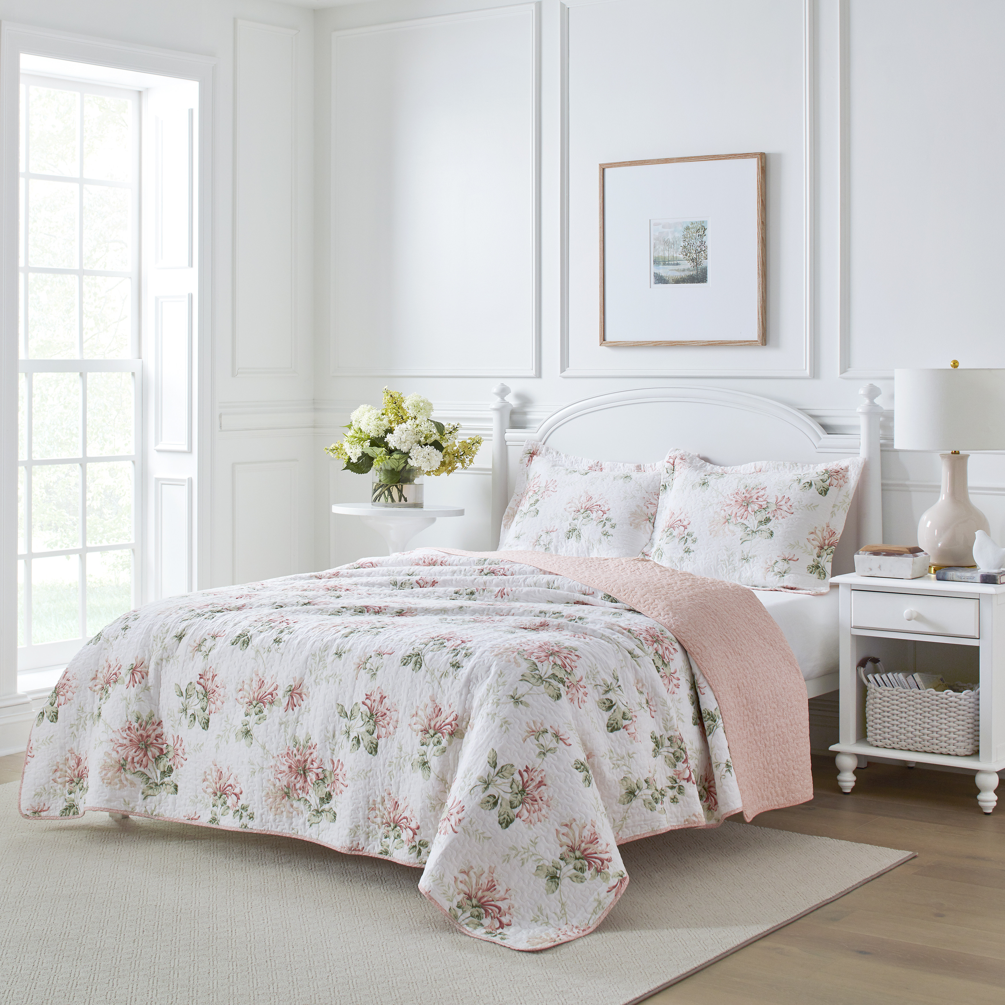 Laura Ashley Honeysuckle Quilt Set 3PC 100% Cotton Reversible Natural Breathable - Picture 11 of 40