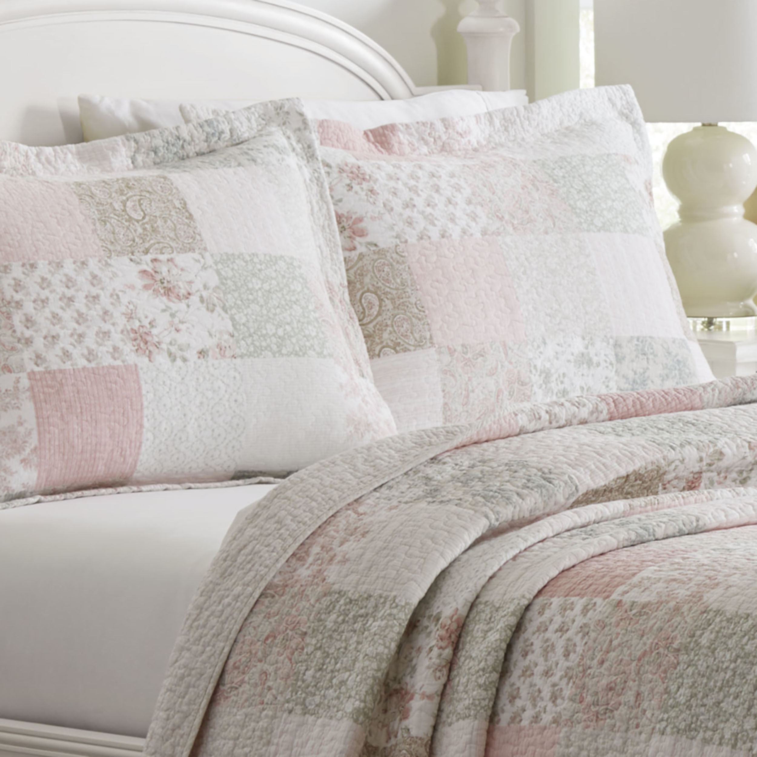 Laura Ashley Celina Patchwork Quilt Set 3PC 100% Cotton Reversible Natural Soft - Picture 13 of 29