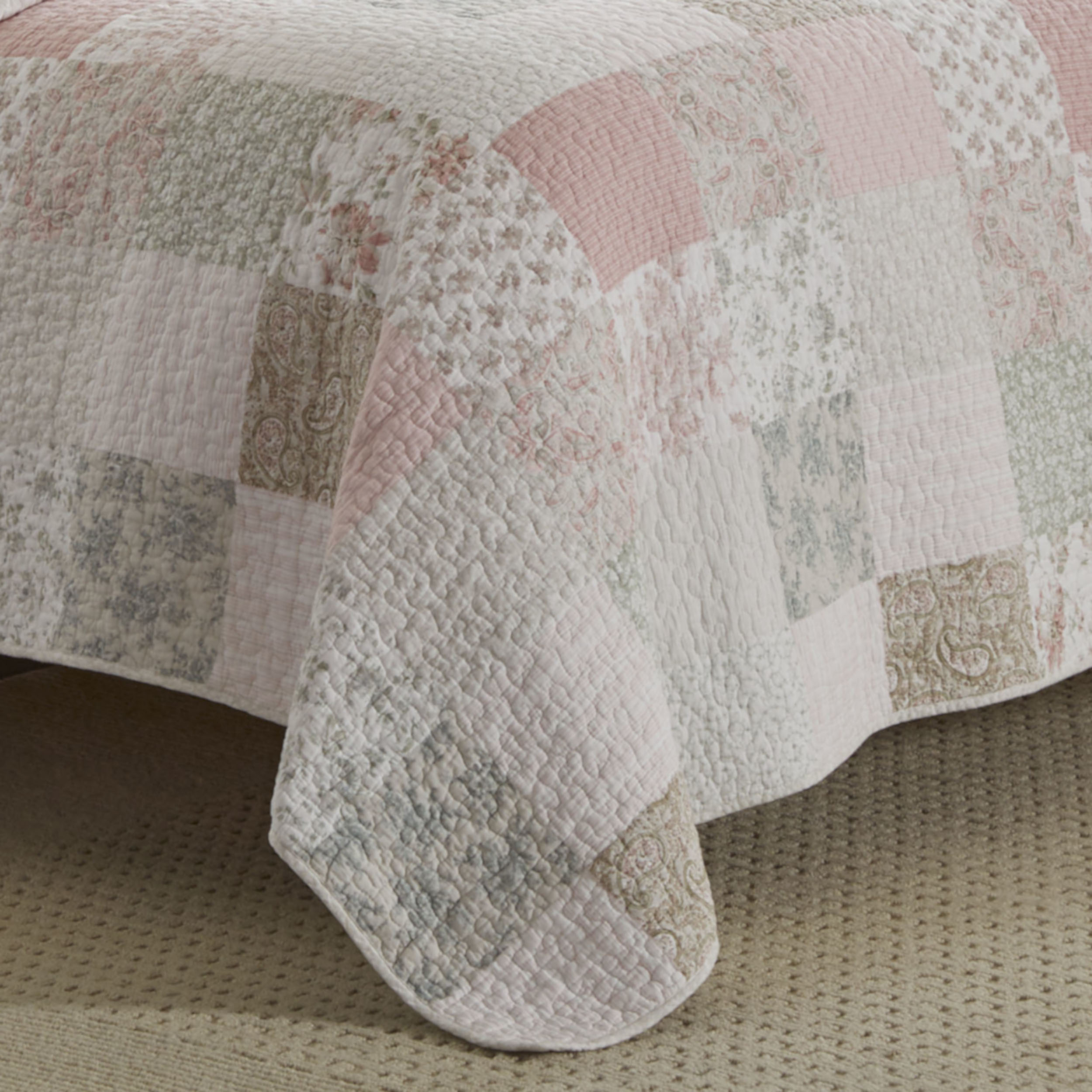 Laura Ashley Celina Patchwork Quilt Set 3PC 100% Cotton Reversible Natural Soft - Picture 15 of 29