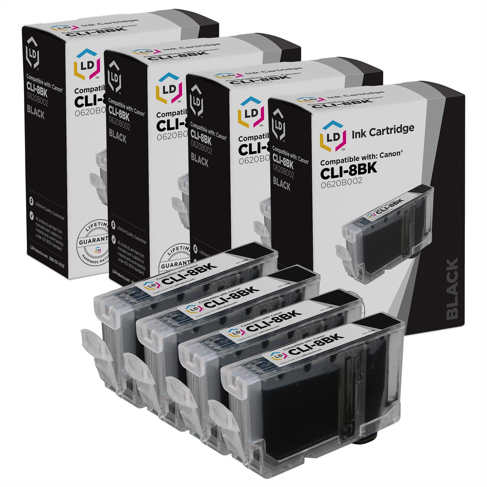 LD 4PK 0620B002 CLI8BK Black Ink Cartridge for Canon PIXMA iP4200 iP5200 iP6600 - Picture 1 of 9