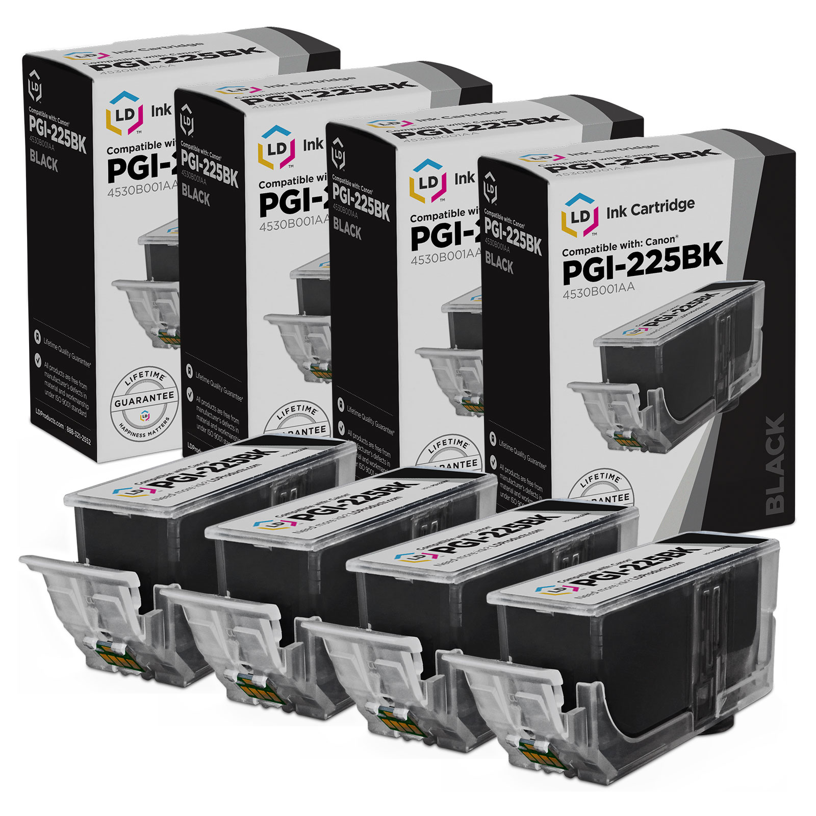 LD 4530B001AA PGI-225 4pk Black Ink for Canon Pixma iP4820 iP4920 iX6520 MG5120 - Picture 1 of 9