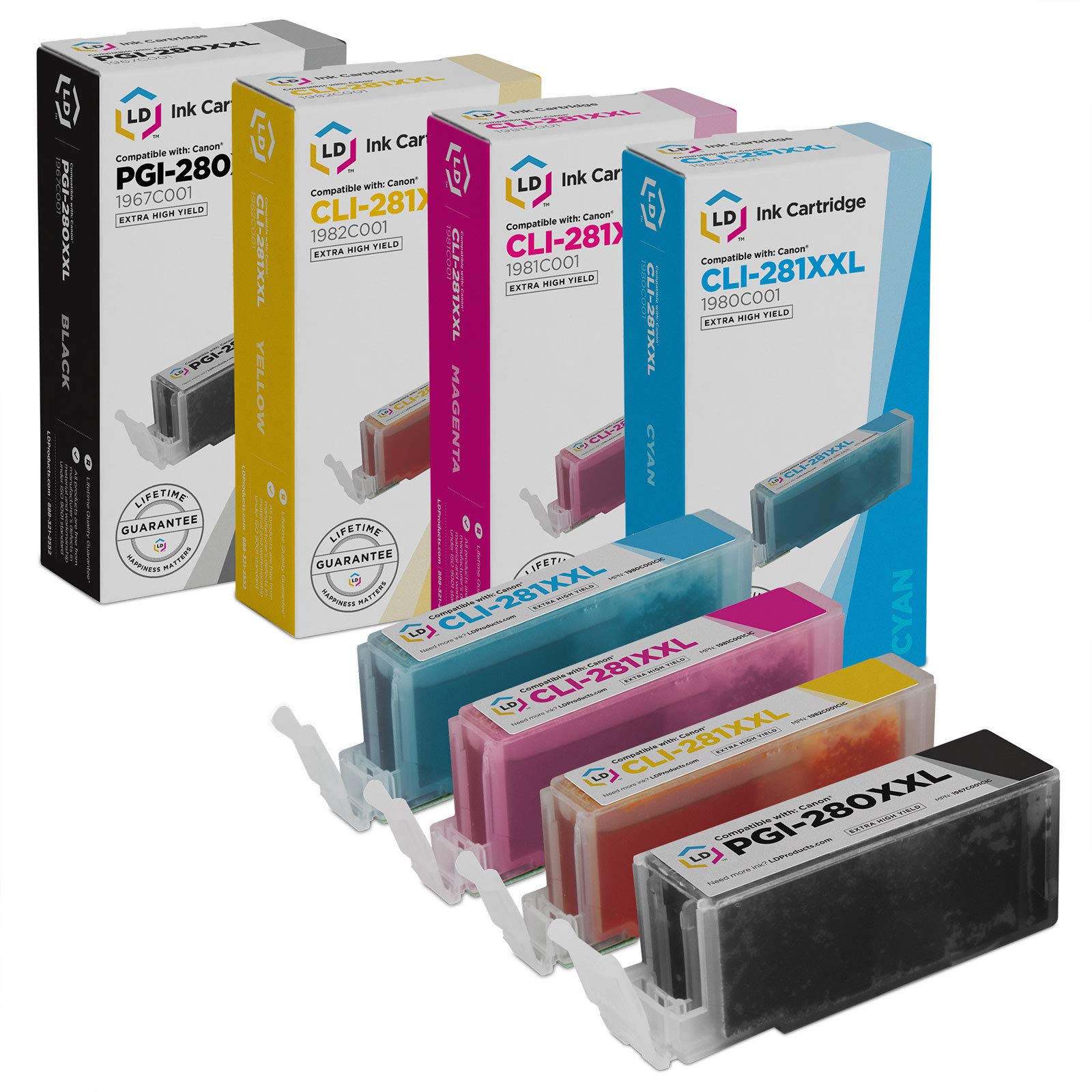 LD Compatible Canon PGI-280XXL & CLI-281XXL Black Cyan Magenta Yellow Ink 4-Pack - Picture 1 of 9