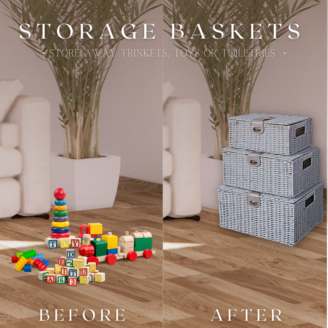 3 Storage Basket Set Resin Wicker Woven Hamper Box Lid & Lock Stackable Home - Picture 21 of 42