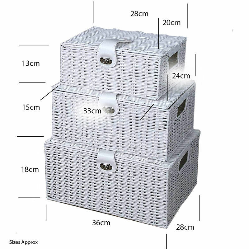 3 Storage Basket Set Resin Wicker Woven Hamper Box Lid & Lock Stackable Home - Picture 42 of 42