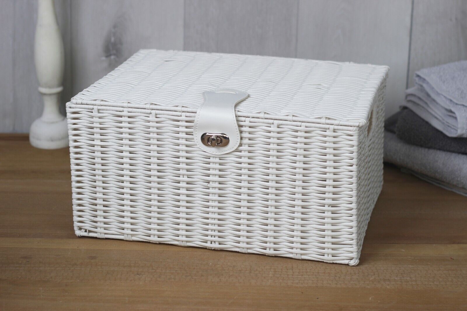 3 Storage Basket Set Resin Wicker Woven Hamper Box Lid & Lock Stackable Home - Picture 41 of 42
