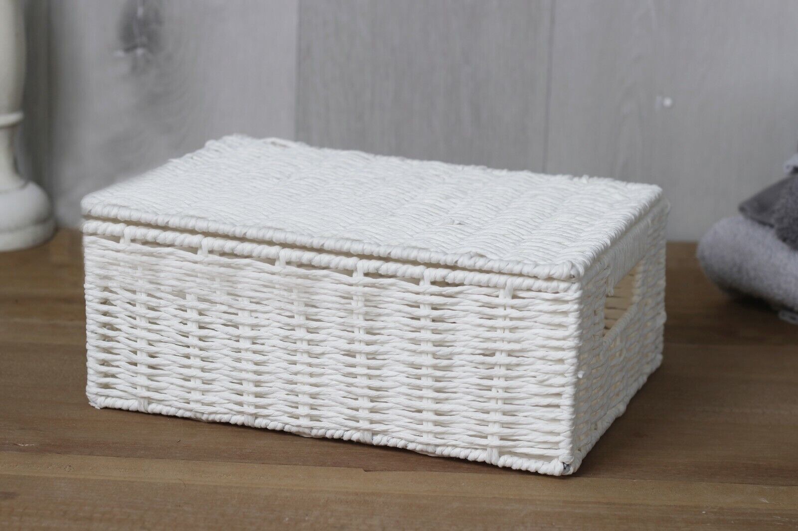 3 Storage Basket Set Resin Wicker Woven Hamper Box Lid & Lock Stackable Home - Picture 30 of 42