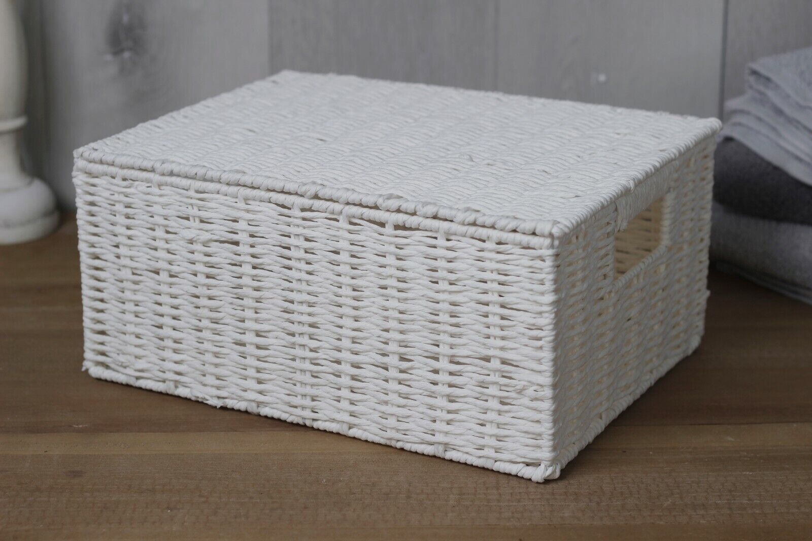 3 Storage Basket Set Resin Wicker Woven Hamper Box Lid & Lock Stackable Home - Picture 29 of 42