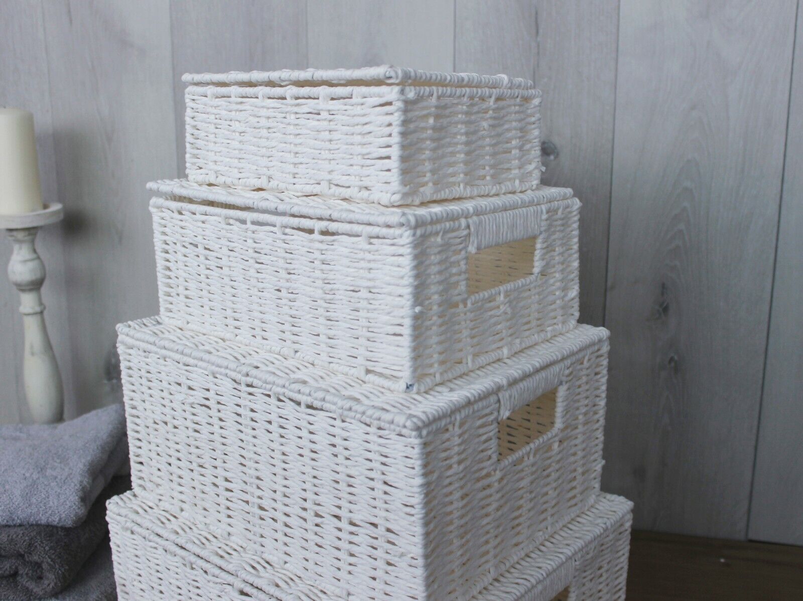 3 Storage Basket Set Resin Wicker Woven Hamper Box Lid & Lock Stackable Home - Picture 27 of 42