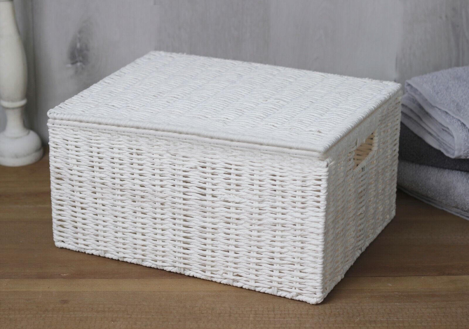 3 Storage Basket Set Resin Wicker Woven Hamper Box Lid & Lock Stackable Home - Picture 28 of 42