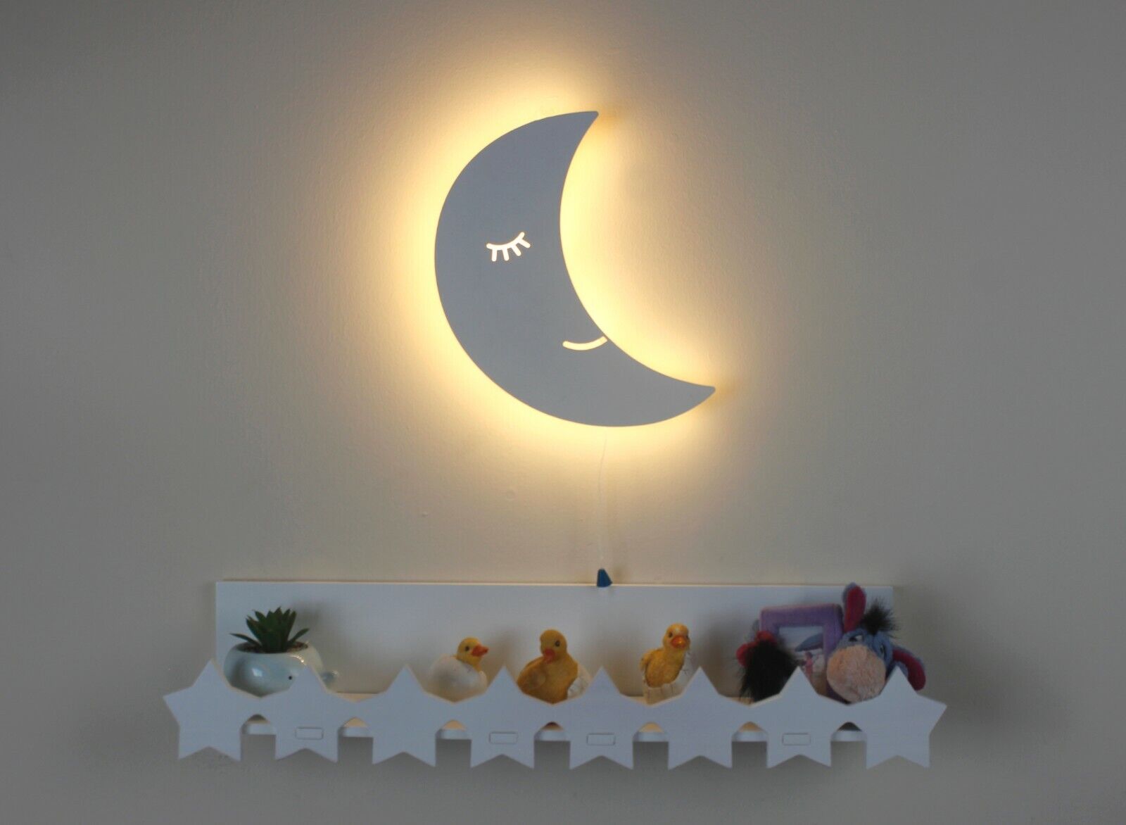 Kid's Night Light Lamp Balloon Moon Cloud Pink Blue Nursery Wooden Decor Home - Picture 30 of 45