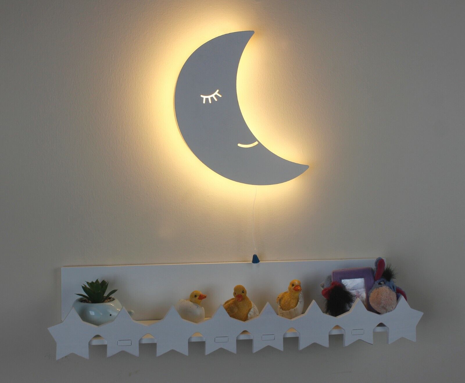 Kid's Night Light Lamp Balloon Moon Cloud Pink Blue Nursery Wooden Decor Home - Picture 31 of 45